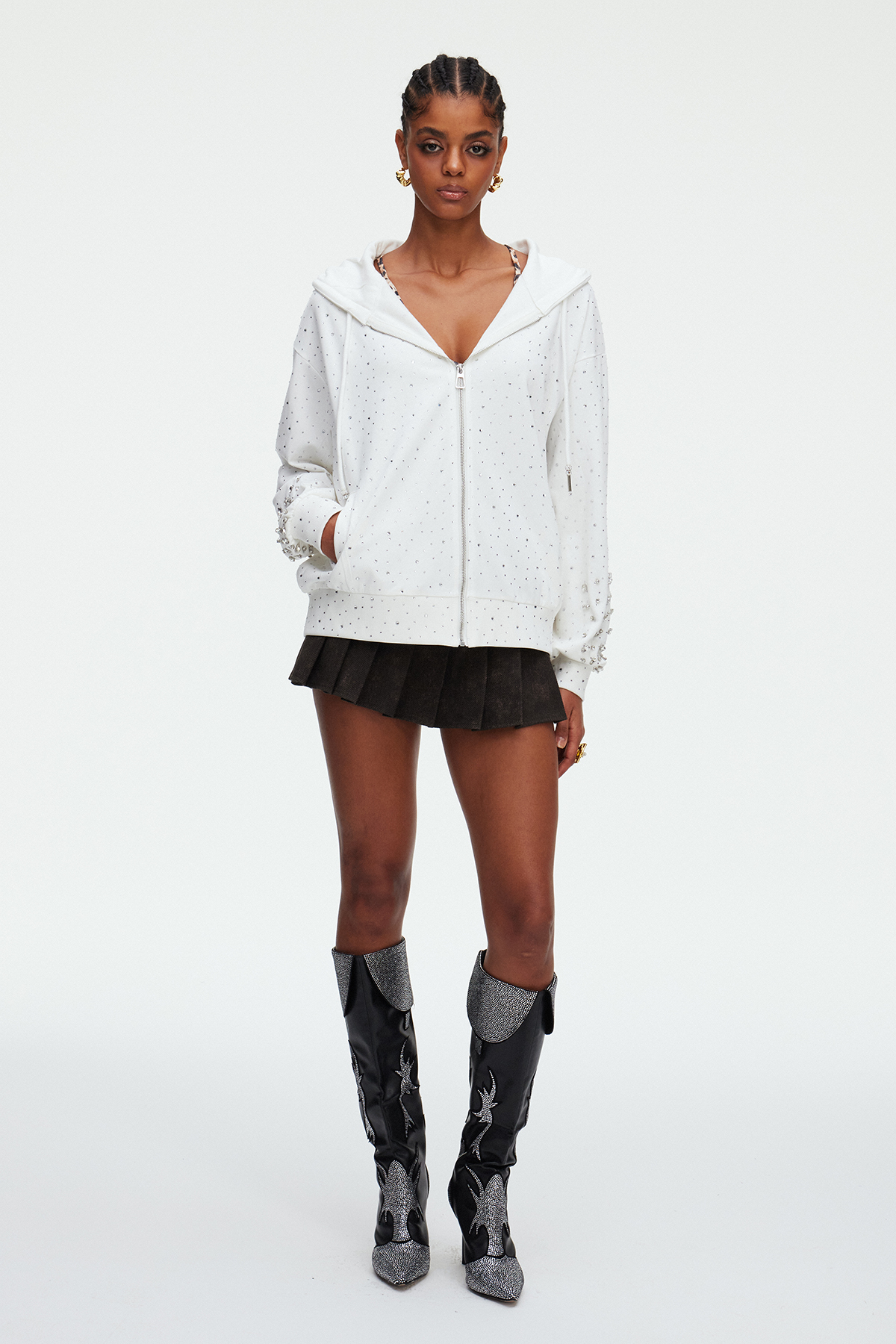 Maddalen Hooded Rhinestone Jacket