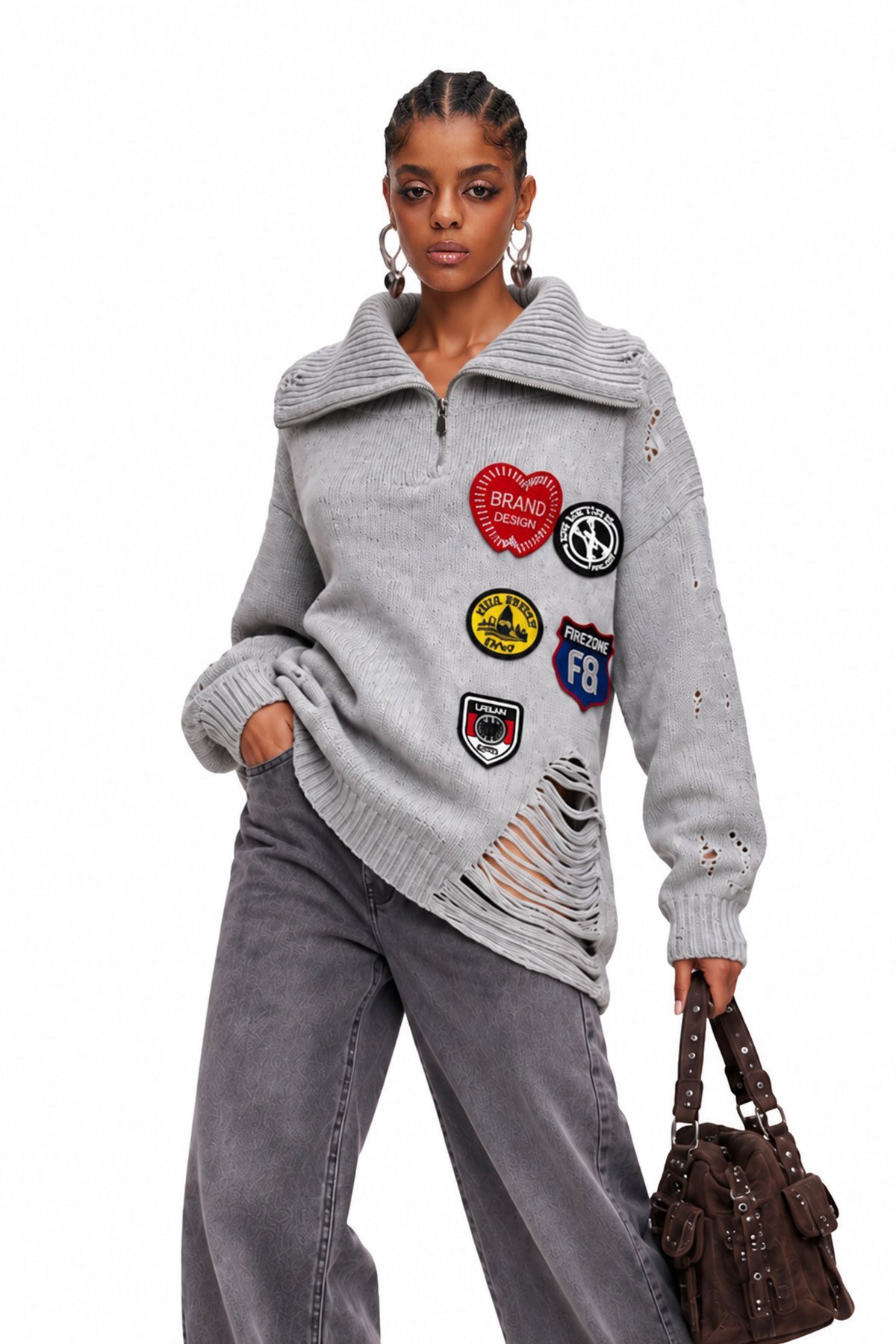 Maddox Lapel Ripped Sweater