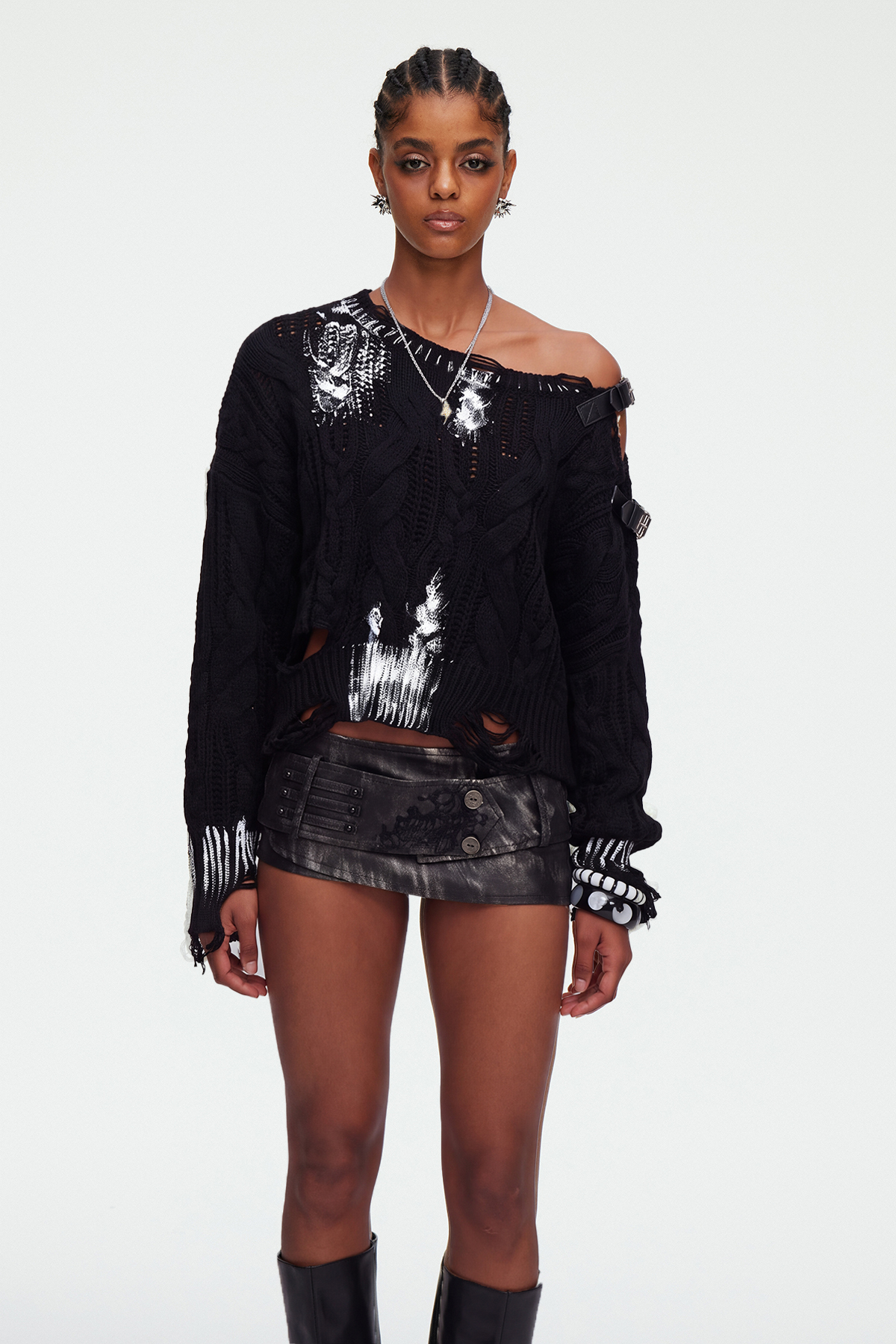 Maddy Buckle Asymmetric Knit Top In Black