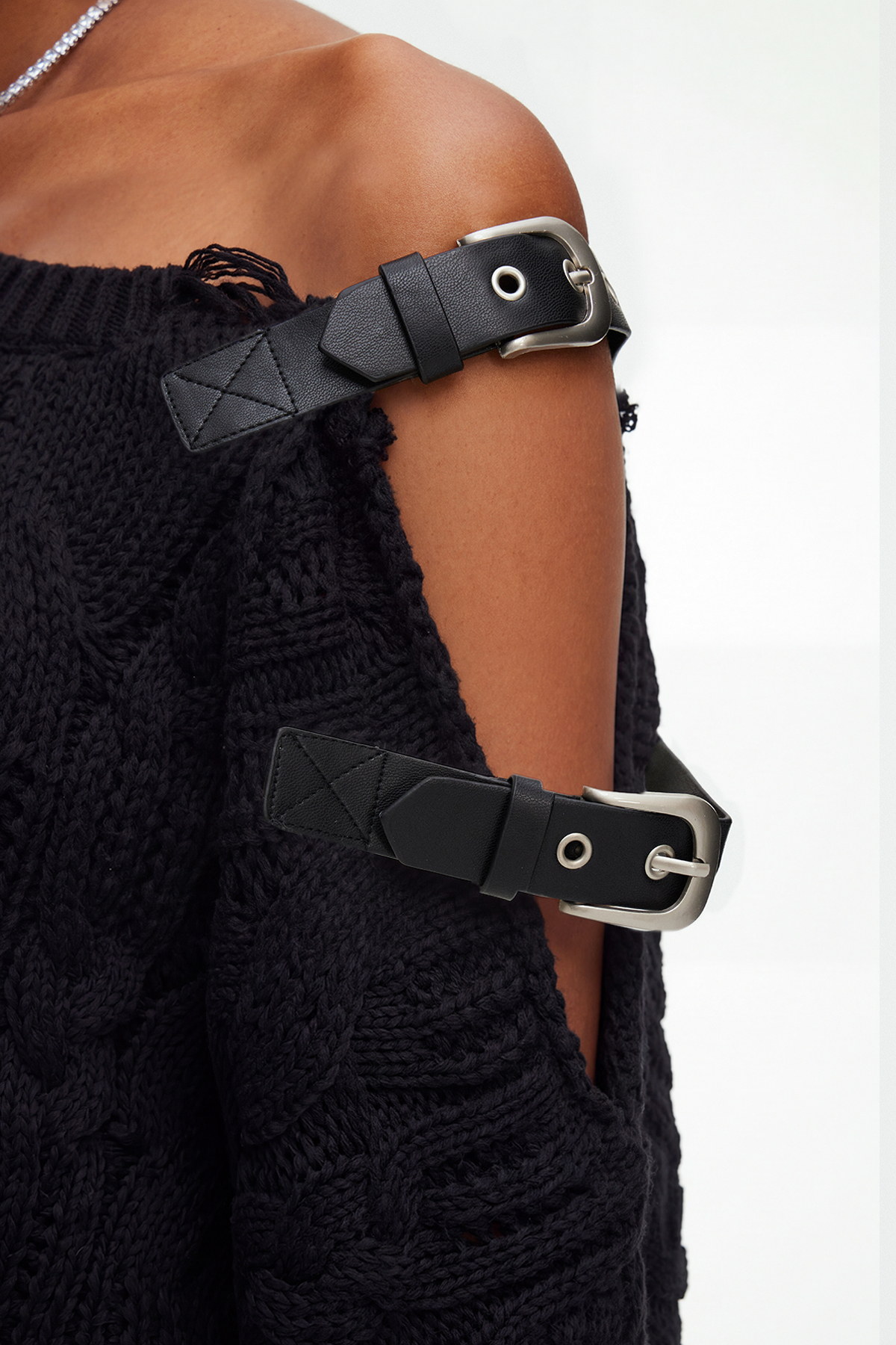 Maddy Buckle Asymmetric Knit Top In Black