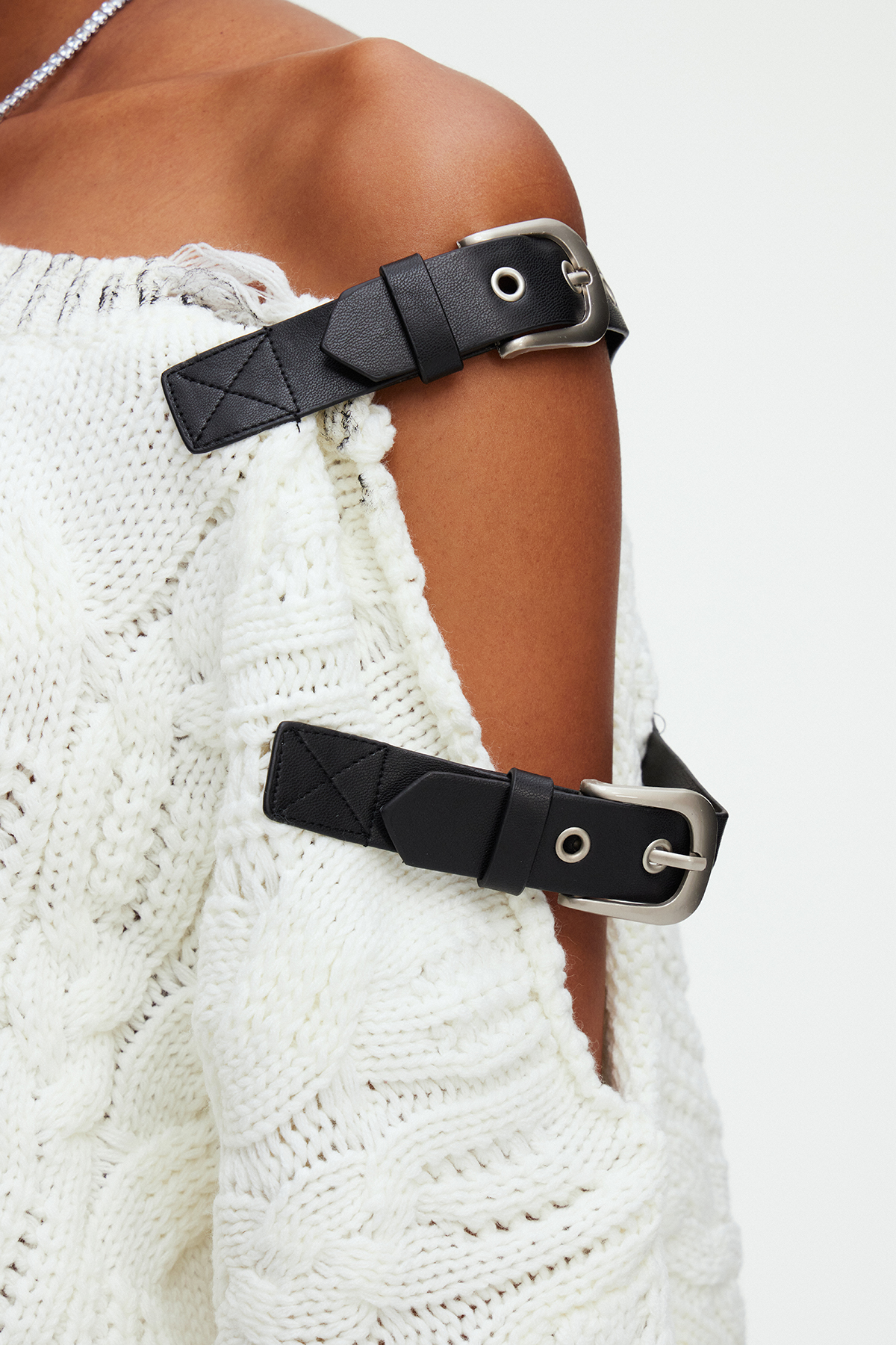 Maddy Buckle Asymmetric Knit Top In White
