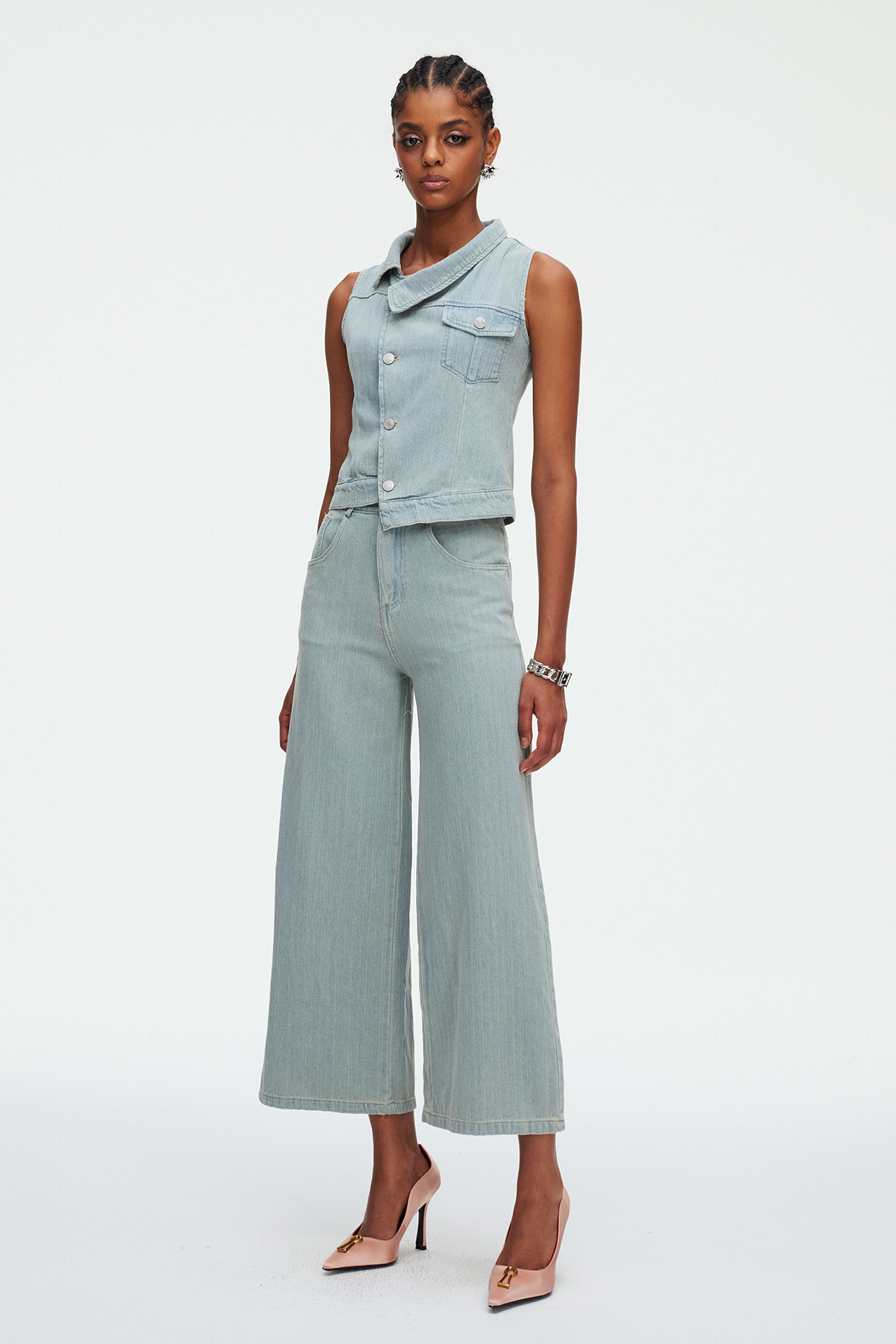 Madeleine Asymmetric Denim Pants Set