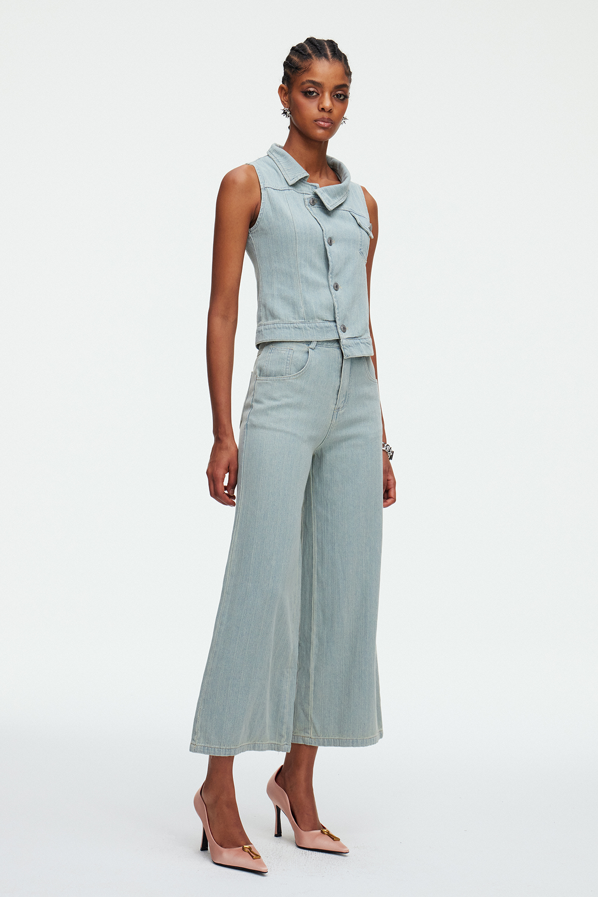 Madeleine Asymmetric Denim Pants Set