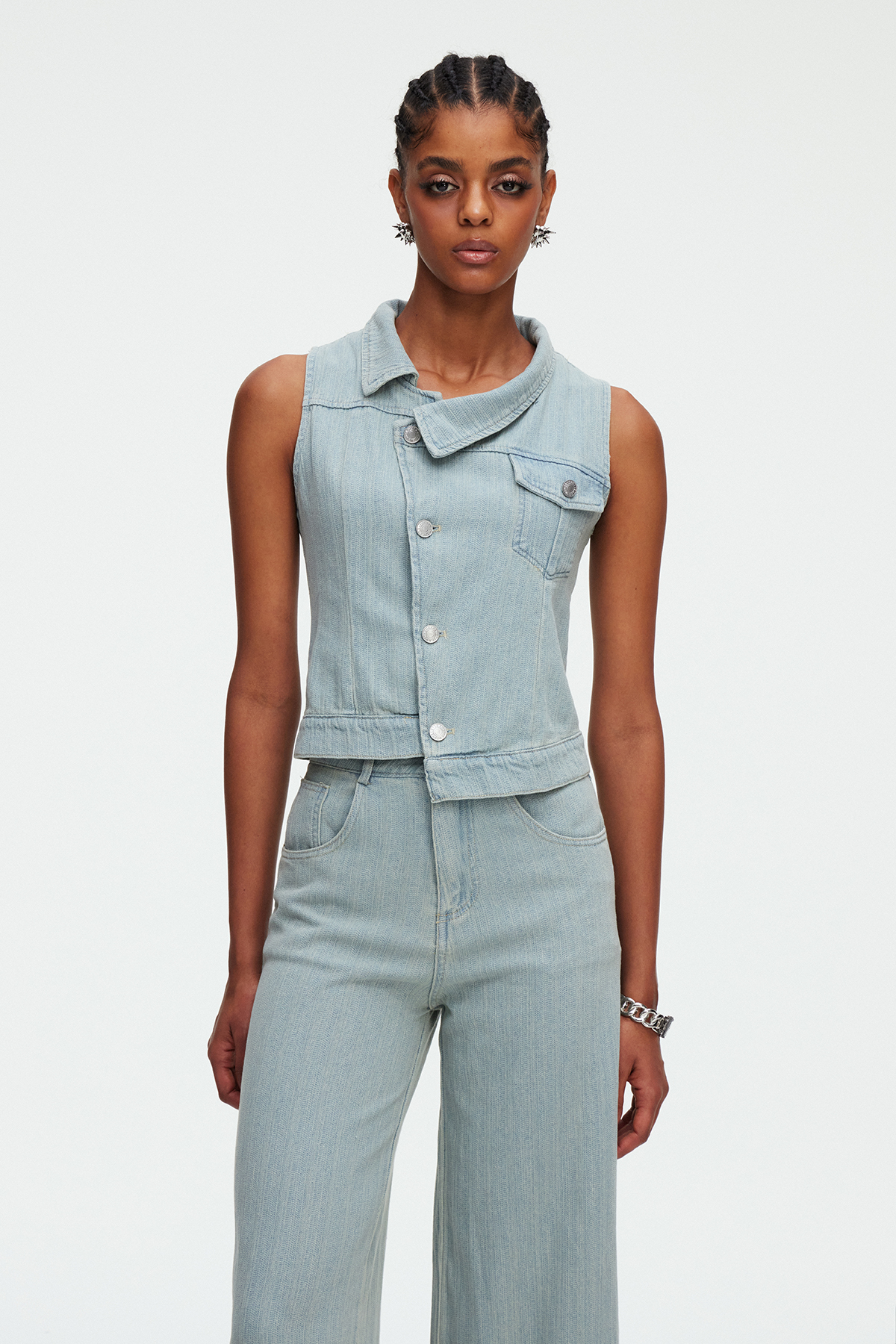 Madeleine Asymmetric Denim Pants Set