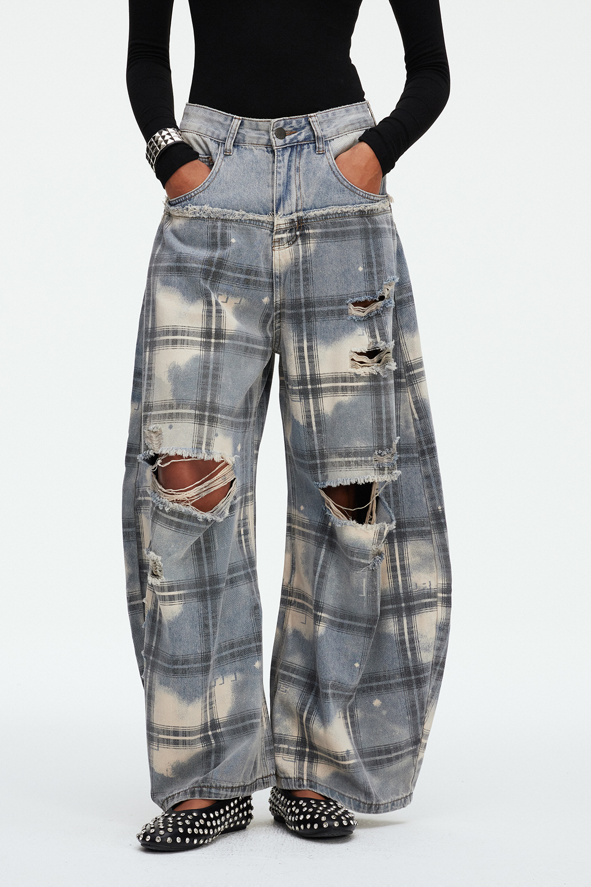 Madeline Grid Ripped Jeans