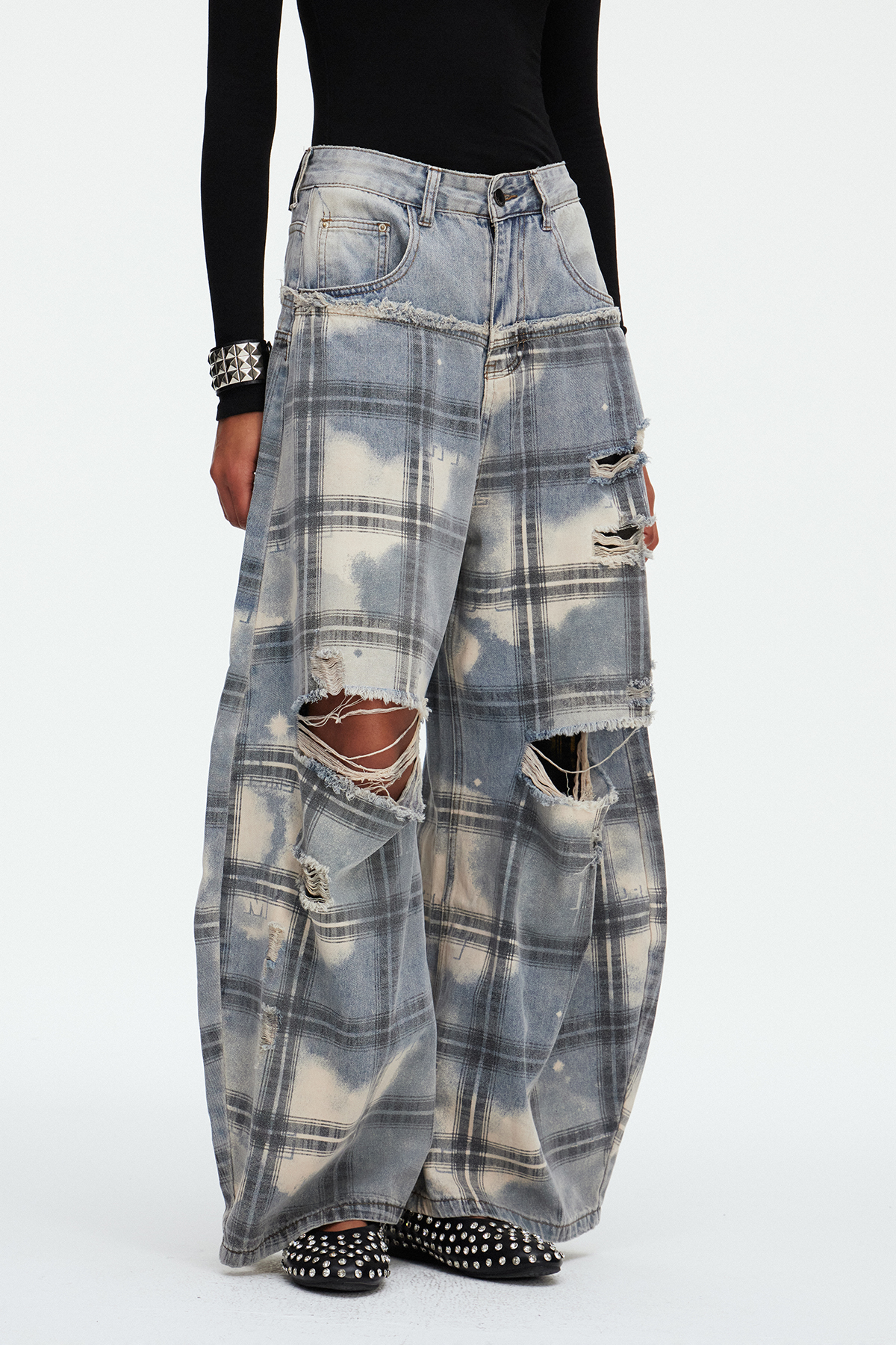 Madeline Grid Ripped Jeans