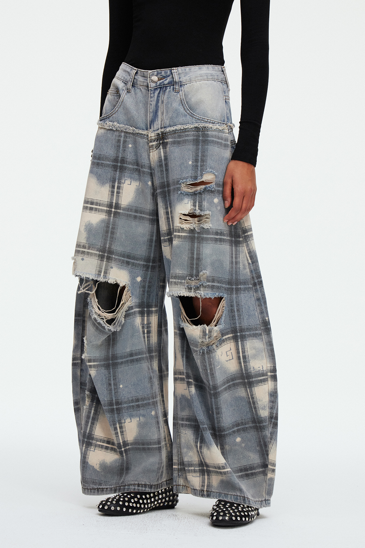 Madeline Grid Ripped Jeans