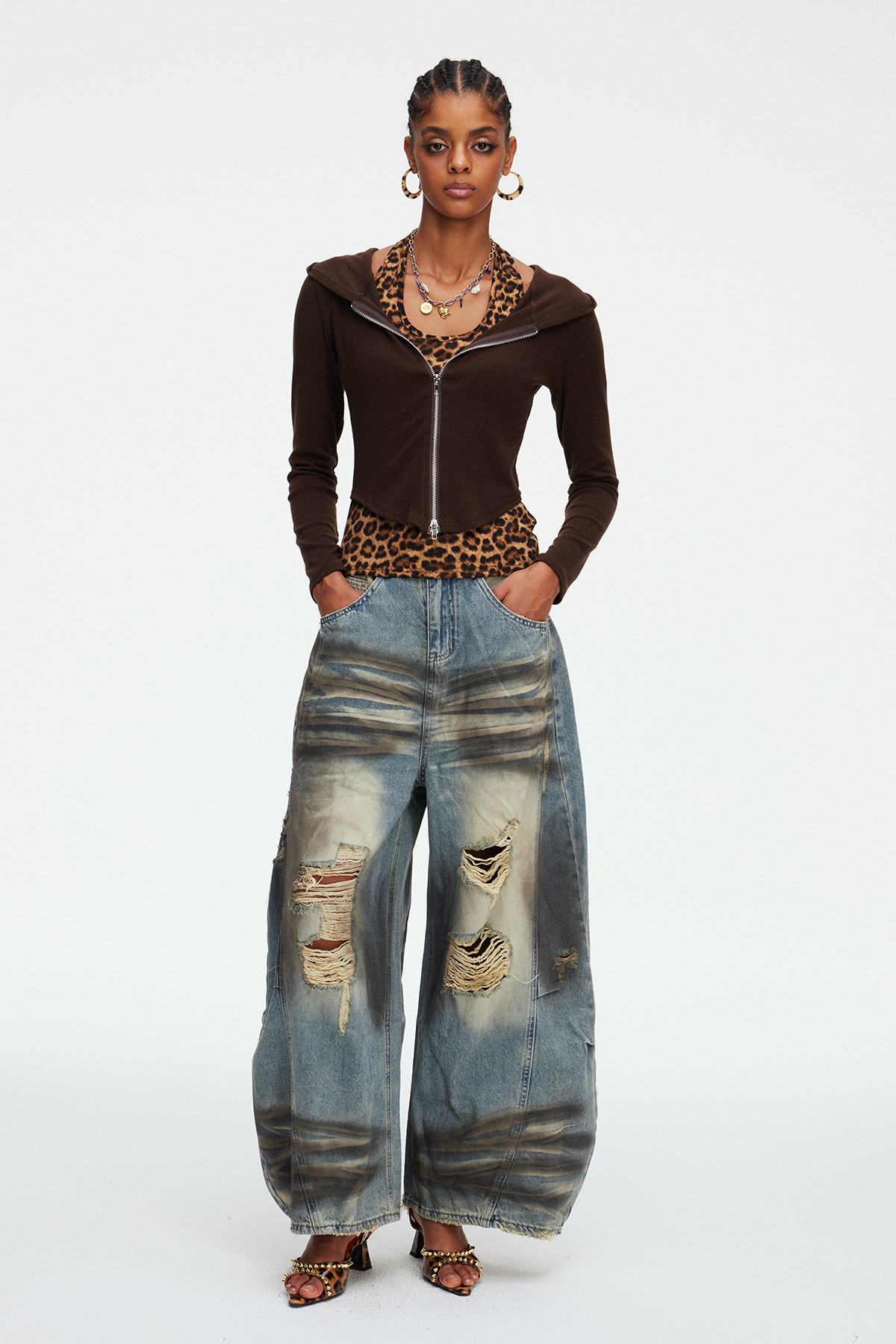 Madelon Ripped Leopard Baggy Jeans