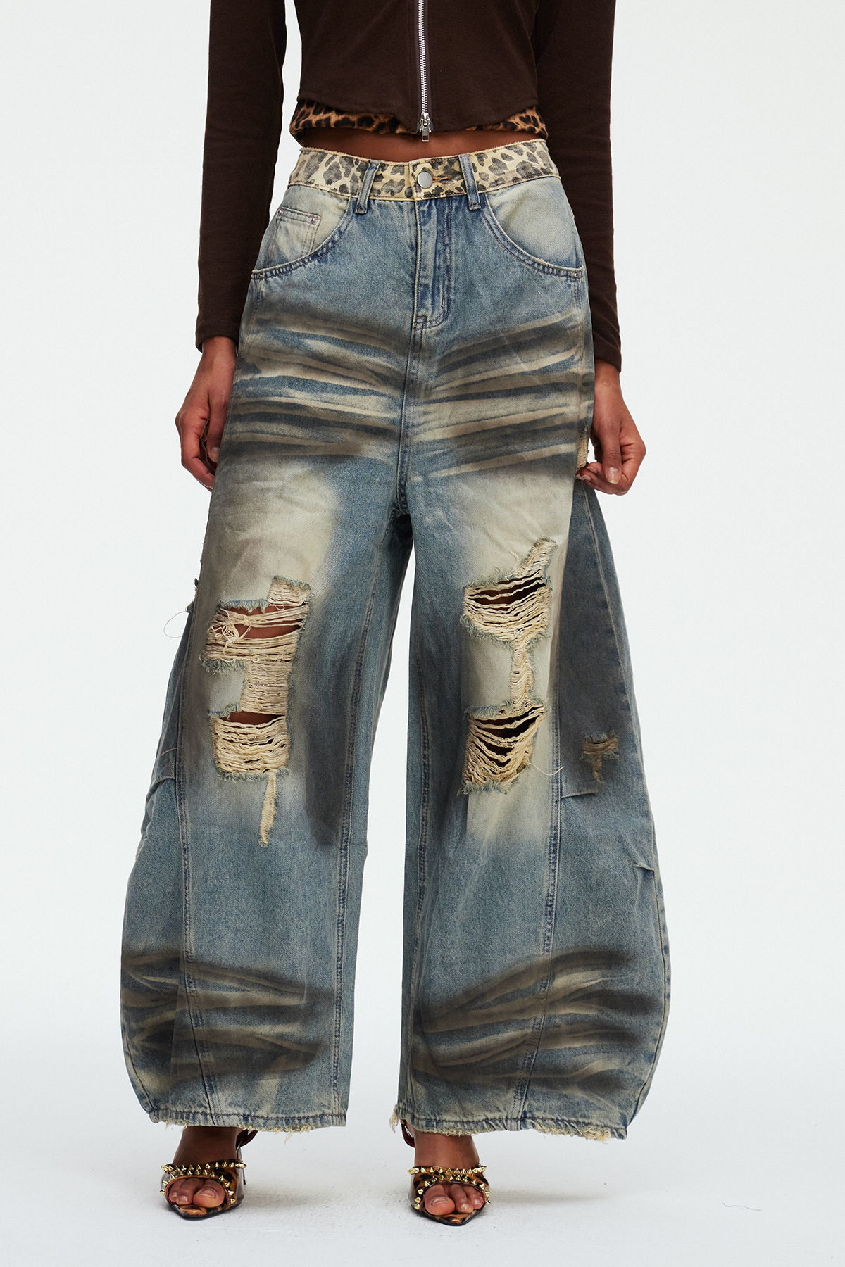 Madelon Ripped Leopard Baggy Jeans