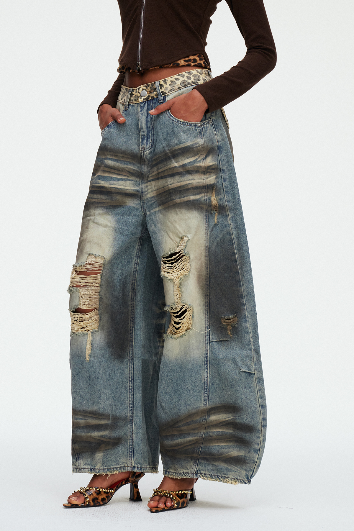 Madelon Ripped Leopard Baggy Jeans