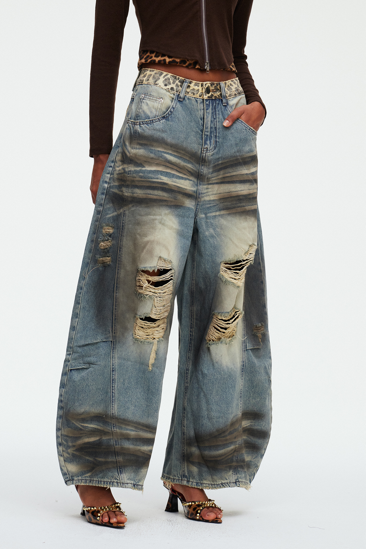 Madelon Ripped Leopard Baggy Jeans