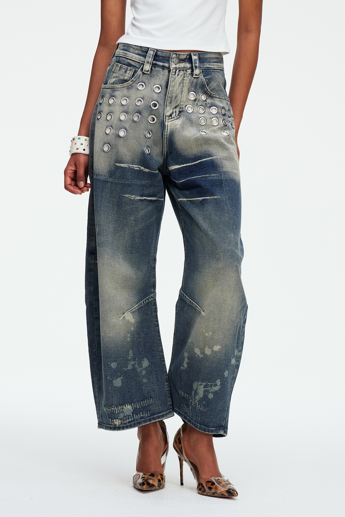 Madhuri Eyelet Baggy Jeans