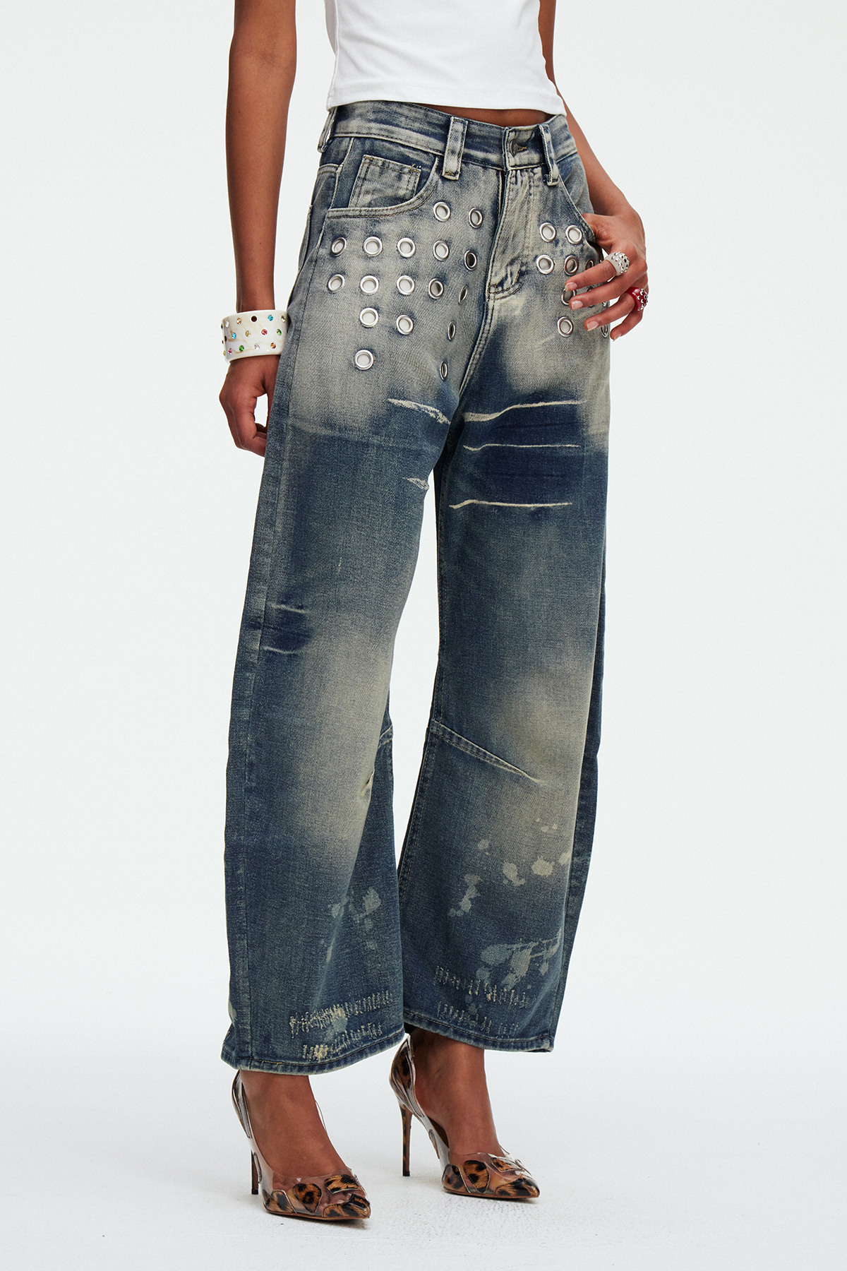 Madhuri Eyelet Baggy Jeans