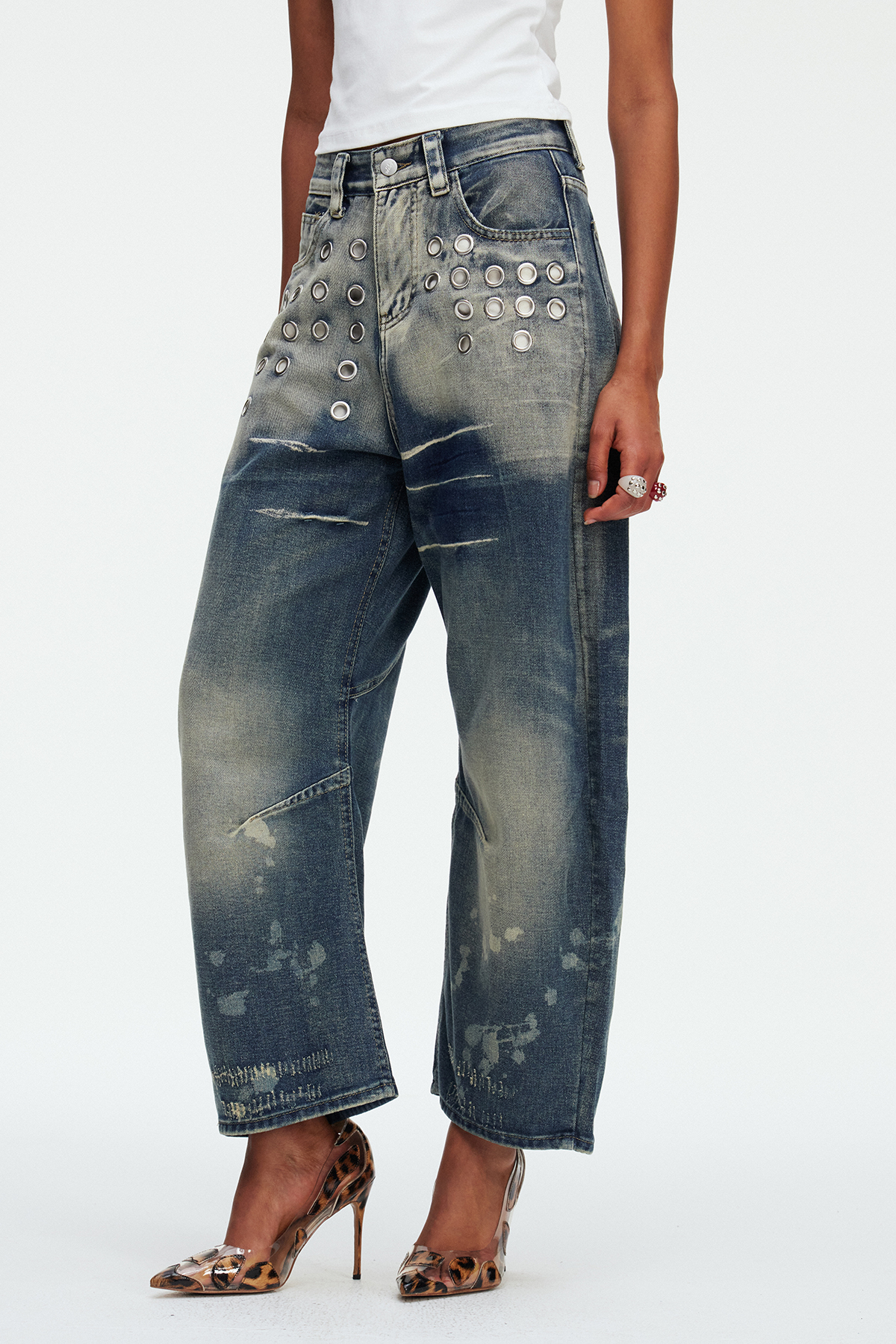 Madhuri Eyelet Baggy Jeans