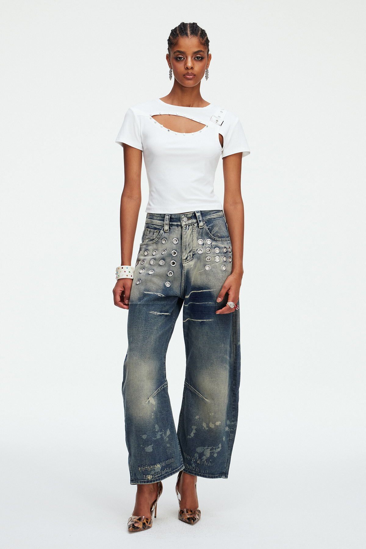 Madhuri Eyelet Baggy Jeans