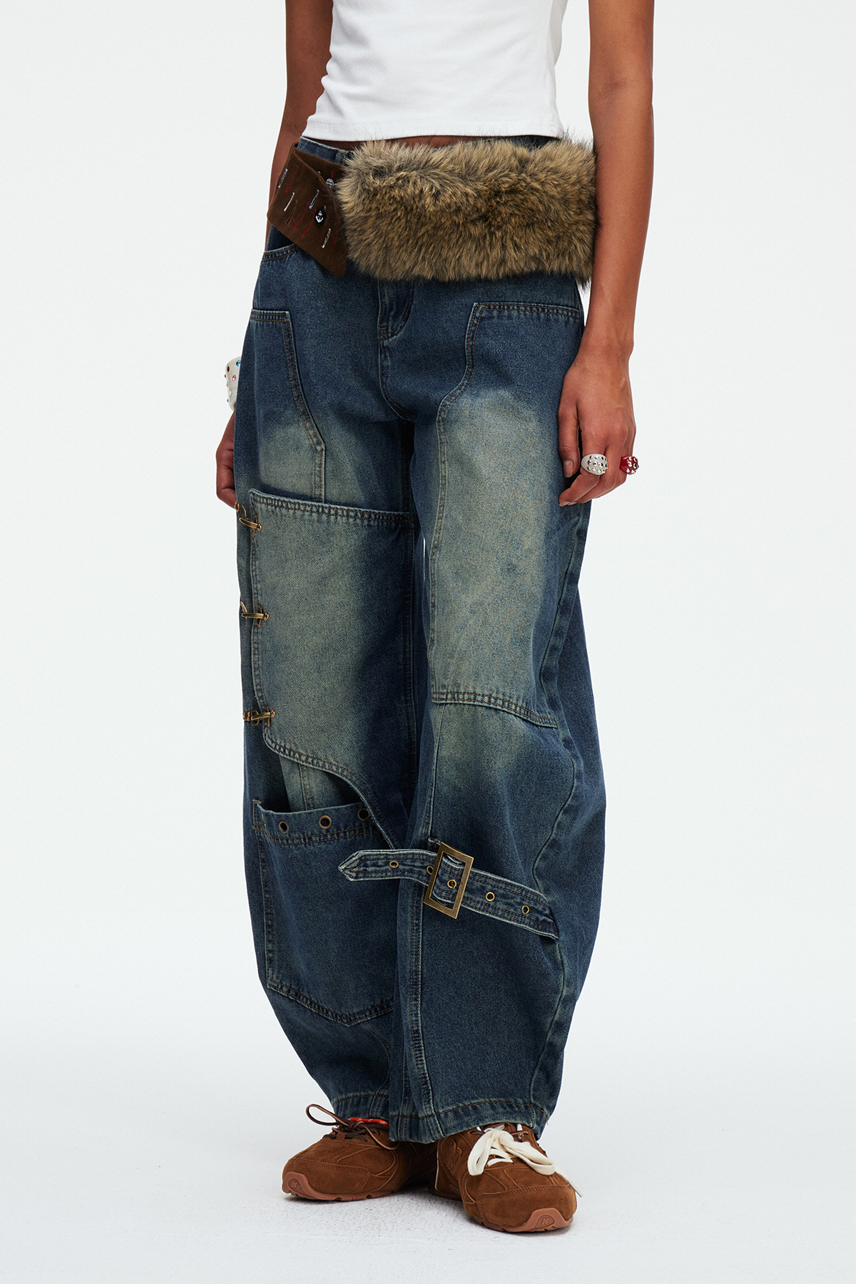 Madi Buckle Bleached Baggy Jeans
