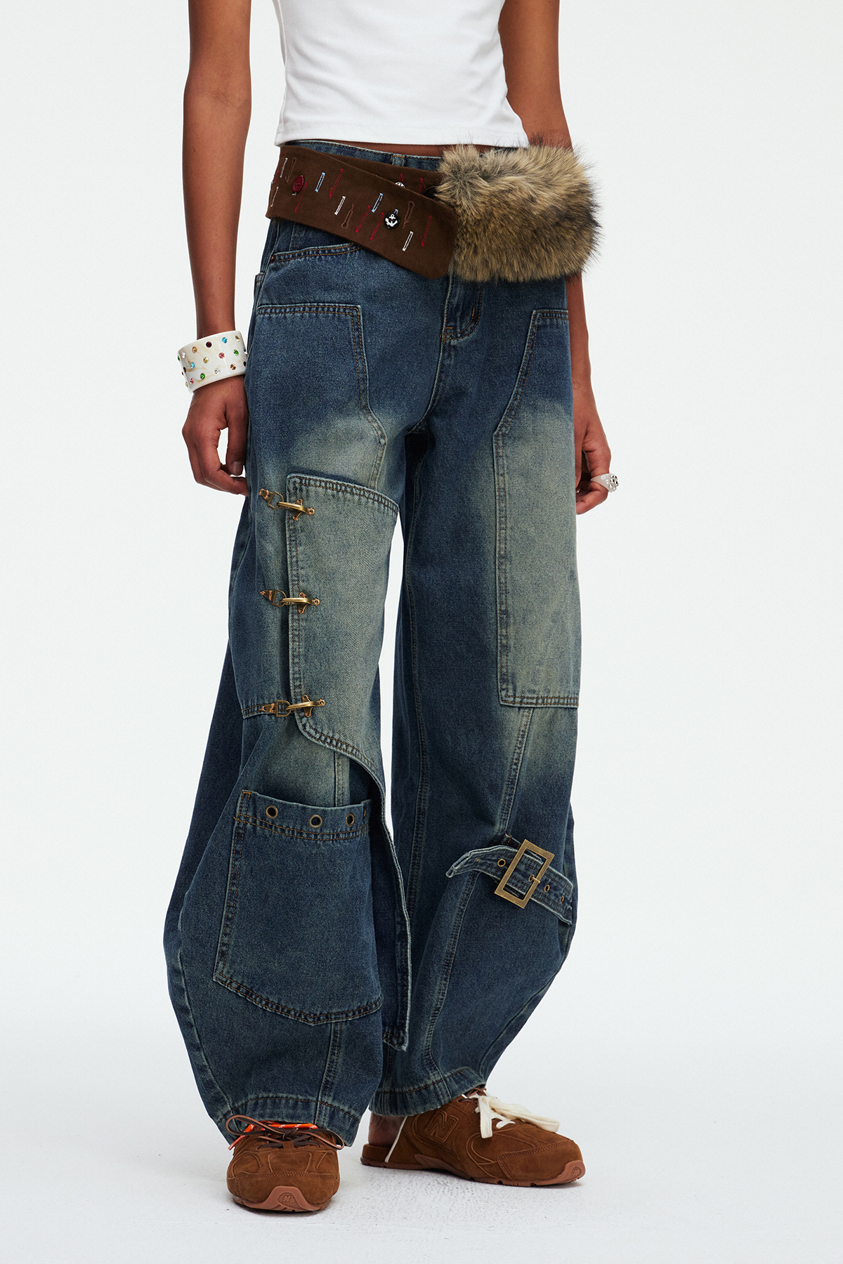 Madi Buckle Bleached Baggy Jeans