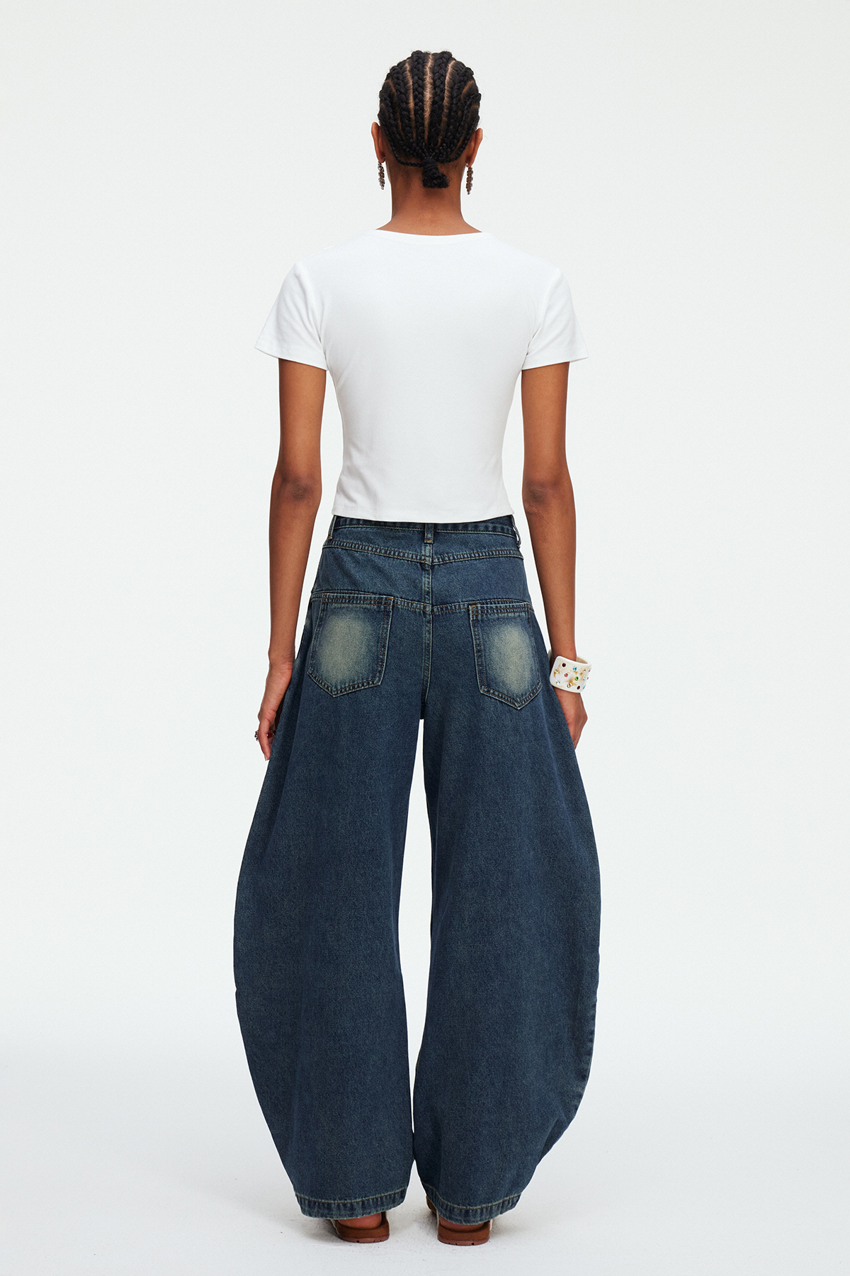 Madi Buckle Bleached Baggy Jeans