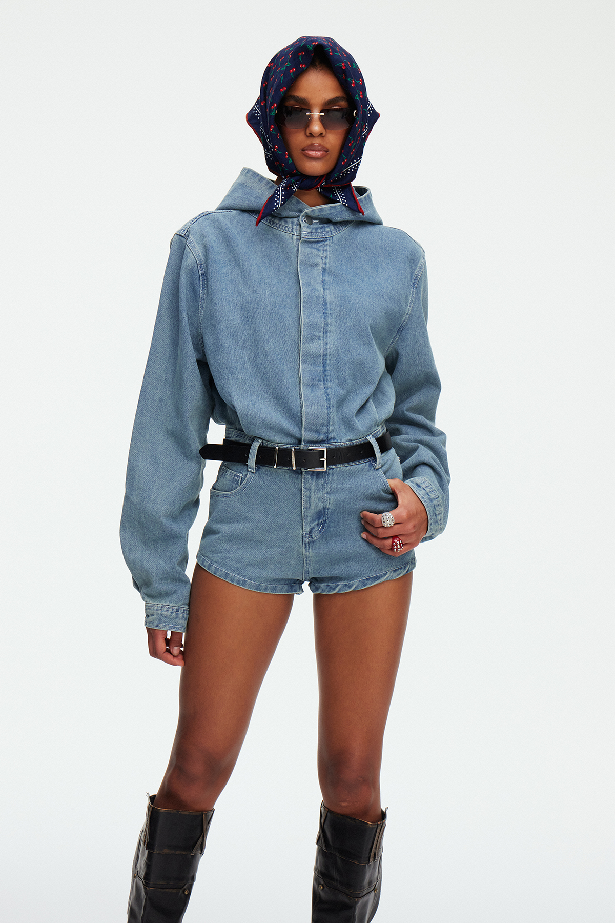 Madicken Hooded Denim Playsuit