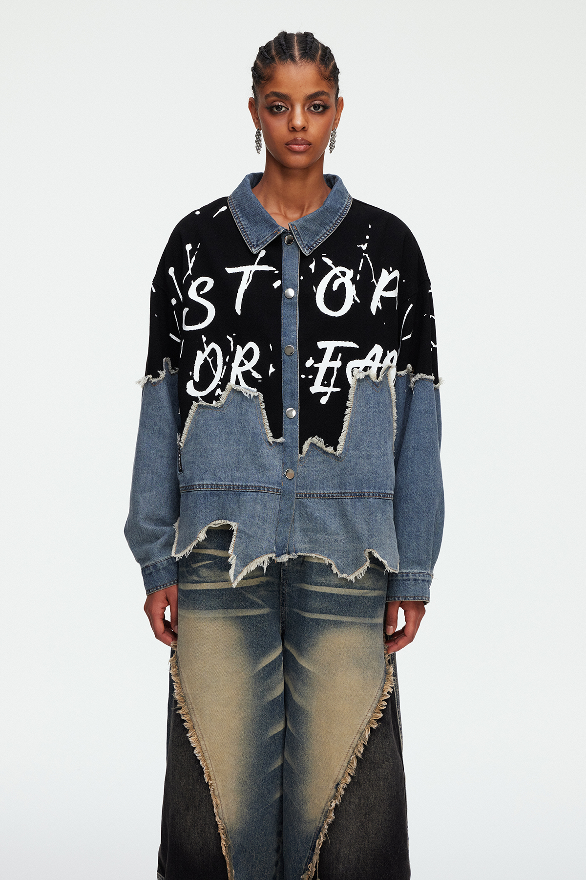 Madiha Deconstruct Print Denim Jacket