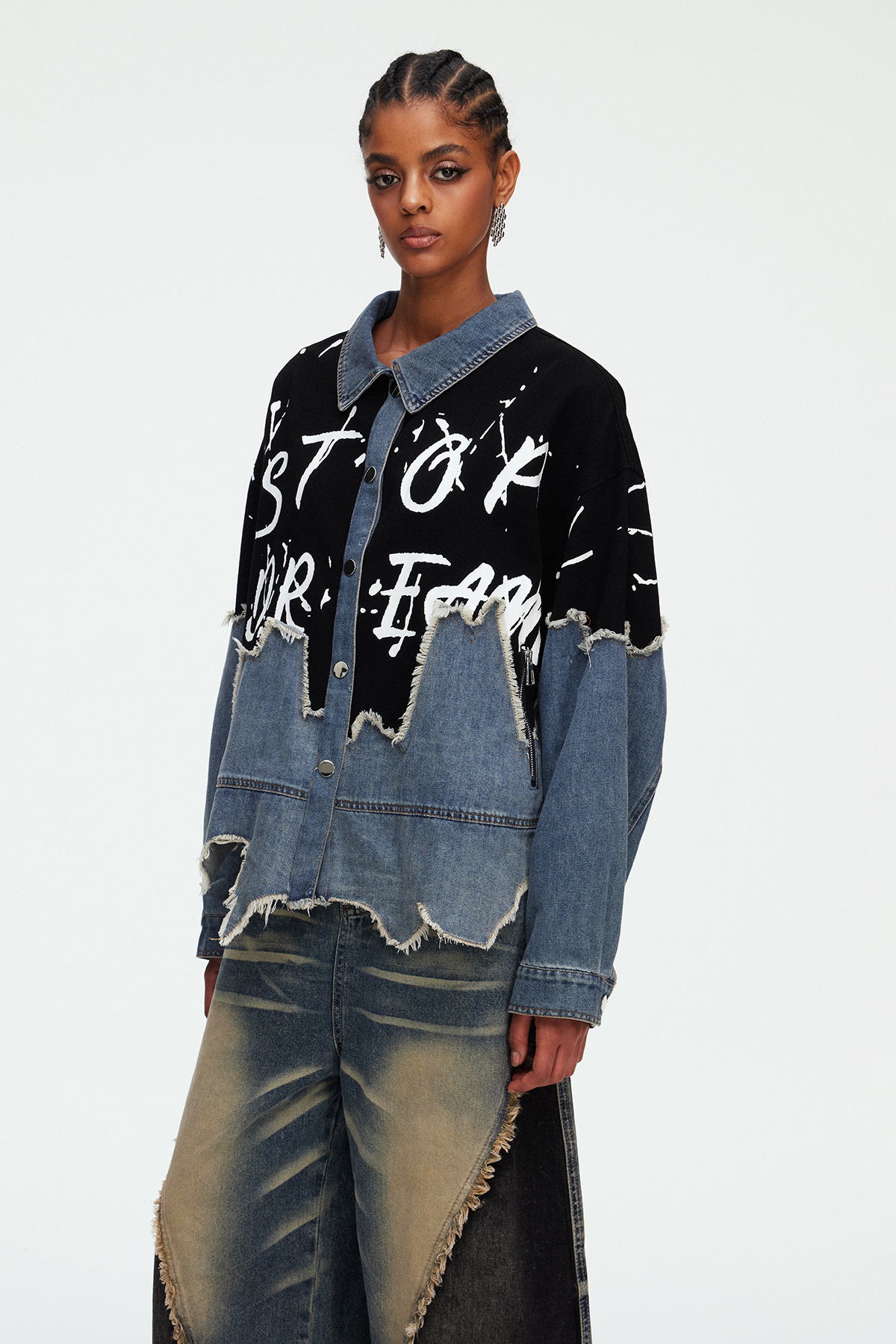Madiha Deconstruct Print Denim Jacket