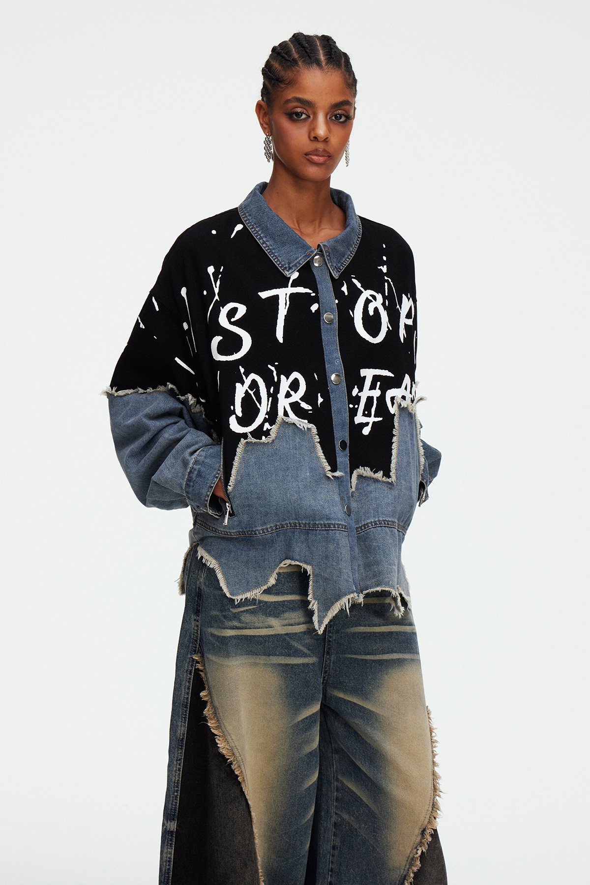 Madiha Deconstruct Print Denim Jacket