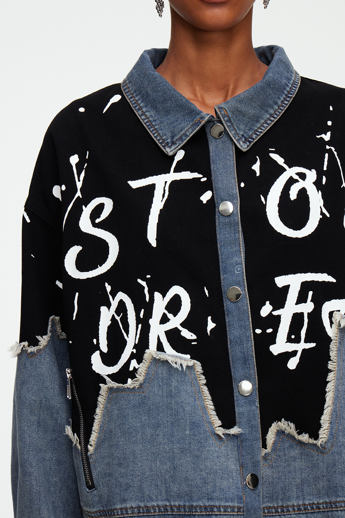 Madiha Deconstruct Print Denim Jacket