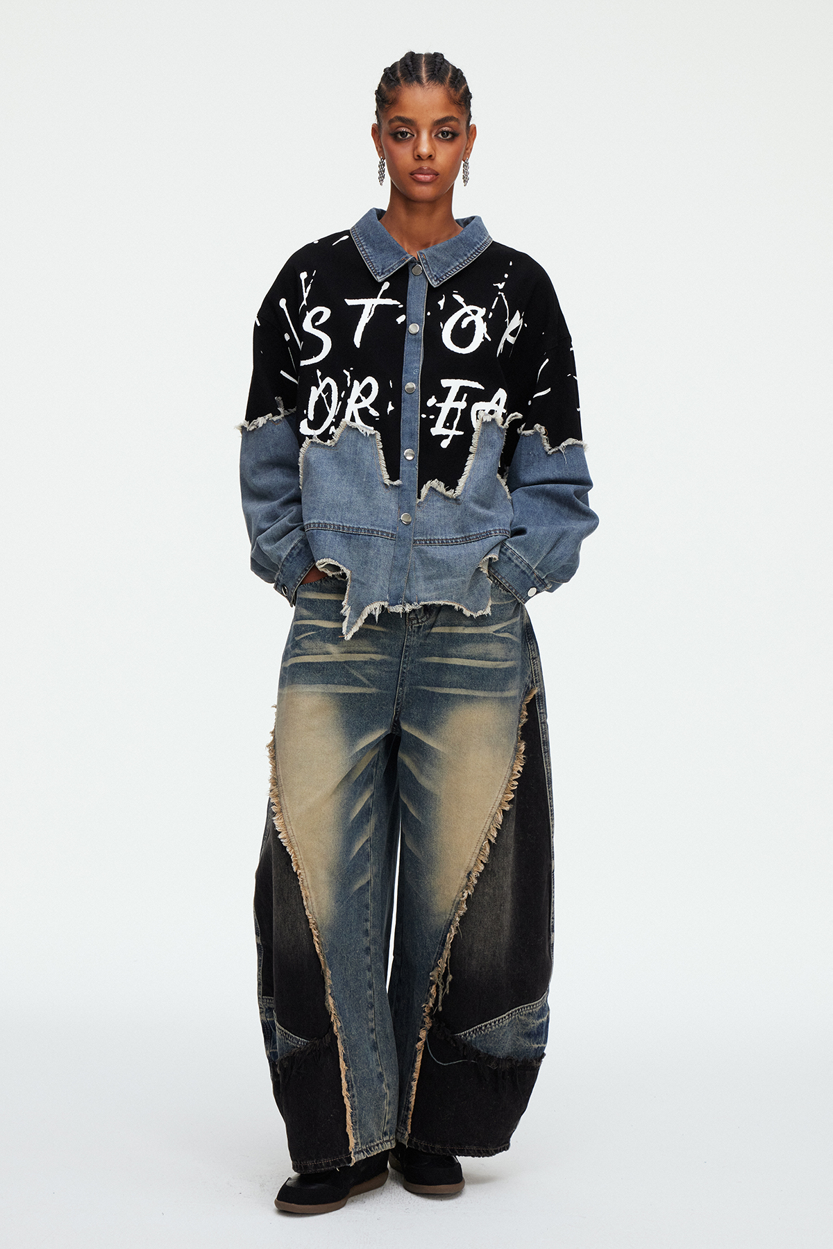 Madiha Deconstruct Print Denim Jacket