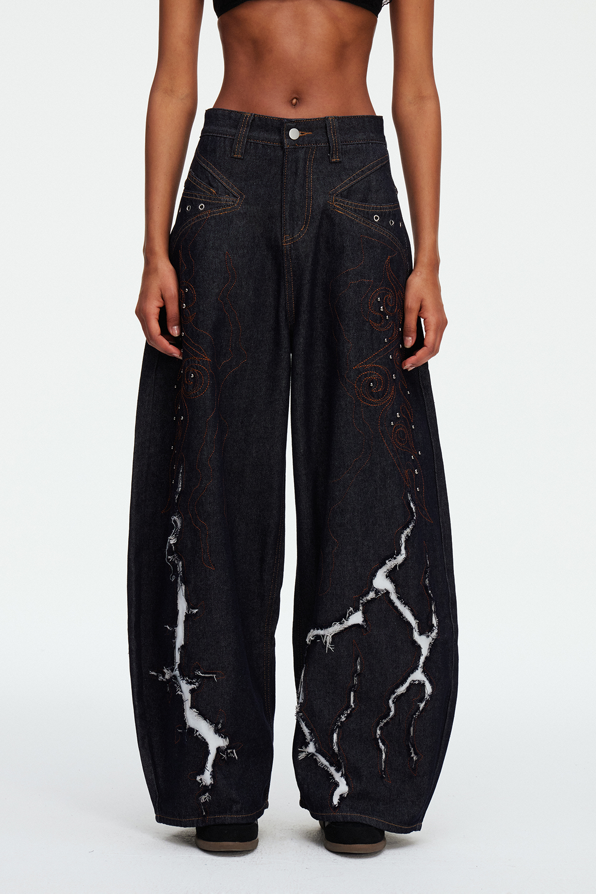 Madis Studded Fringe Baggy Jeans