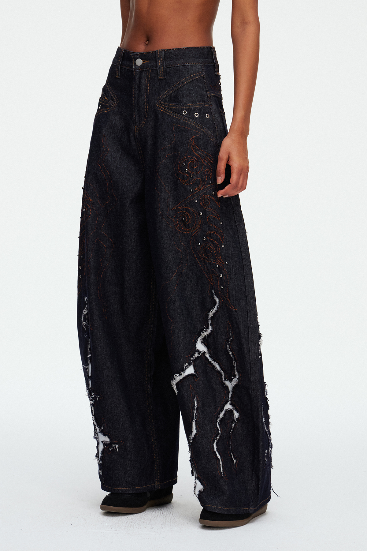Madis Studded Fringe Baggy Jeans