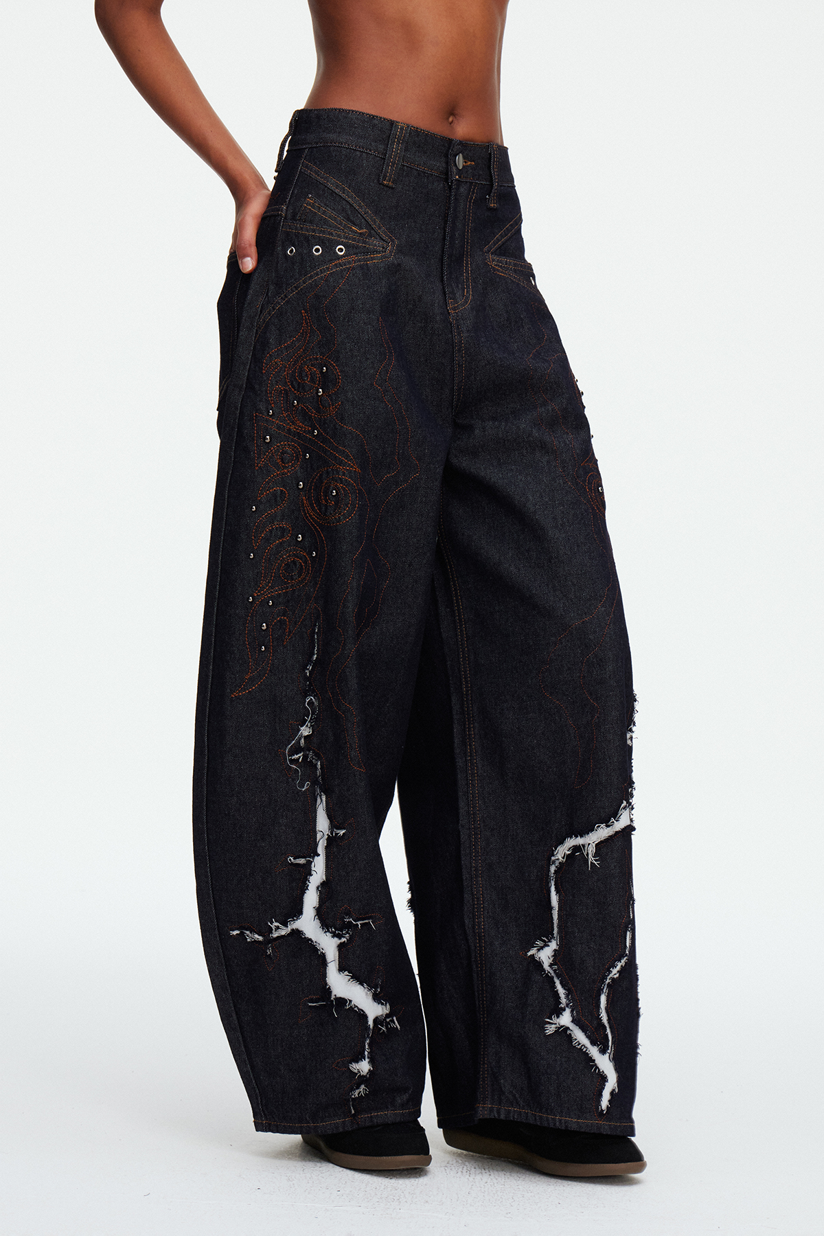 Madis Studded Fringe Baggy Jeans