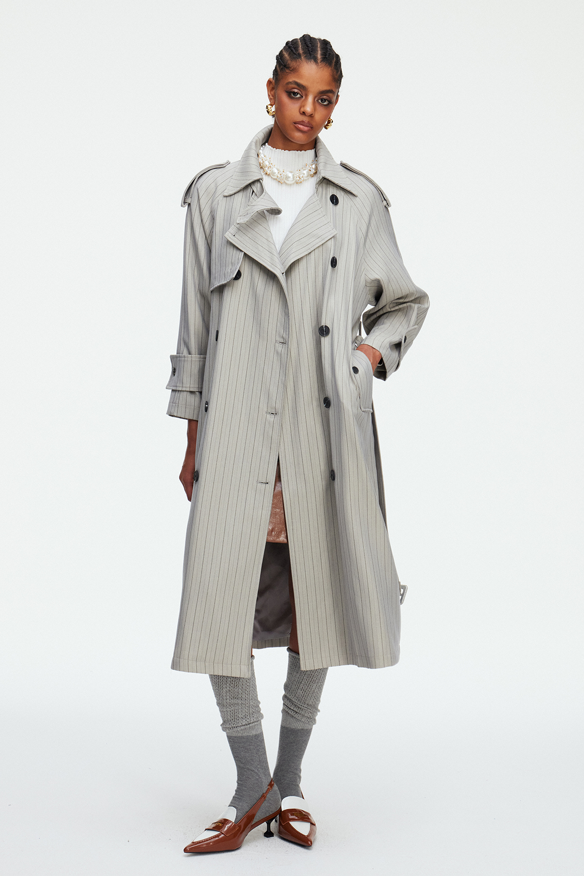 Madisyn Stripe Trench Coat