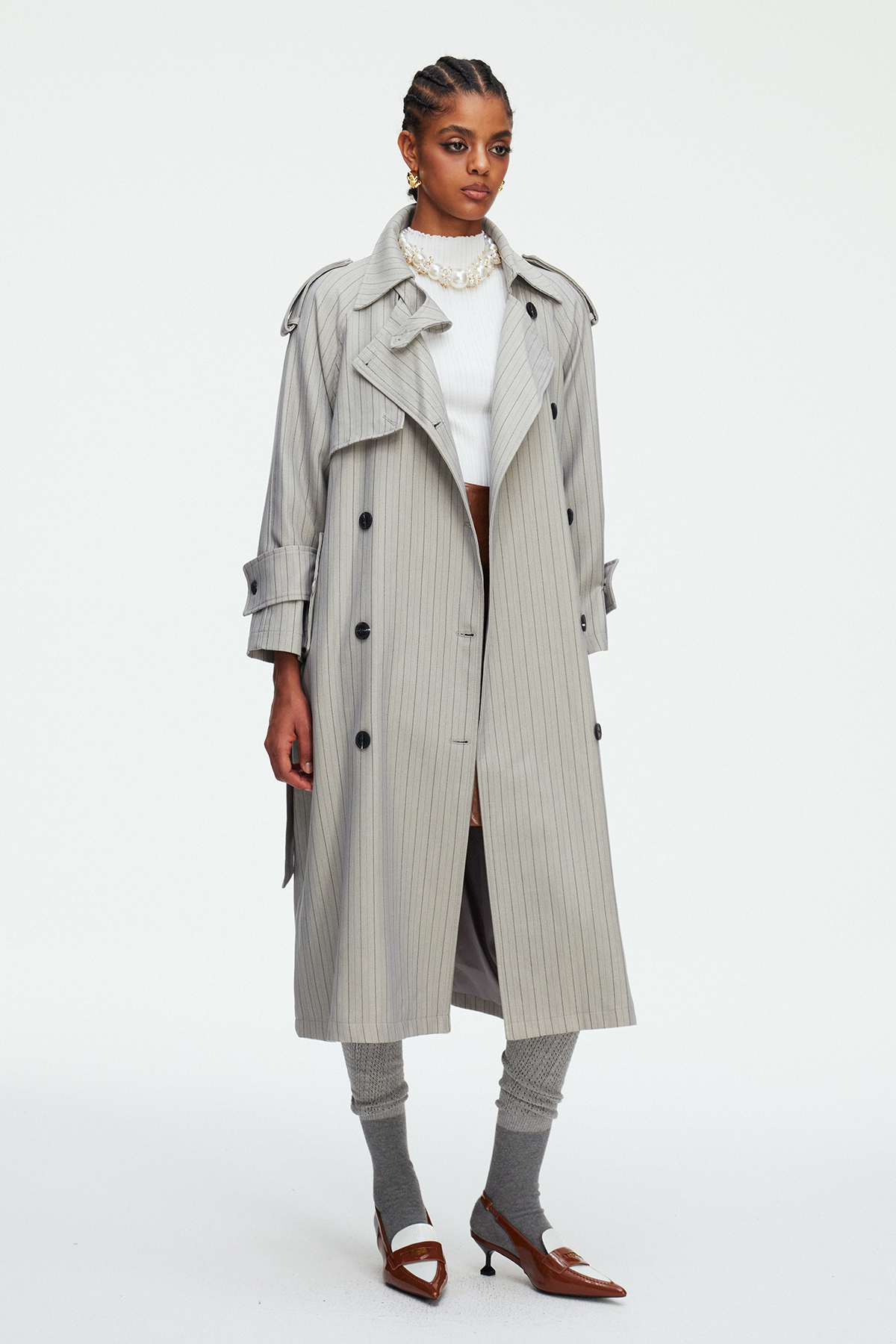 Madisyn Stripe Trench Coat