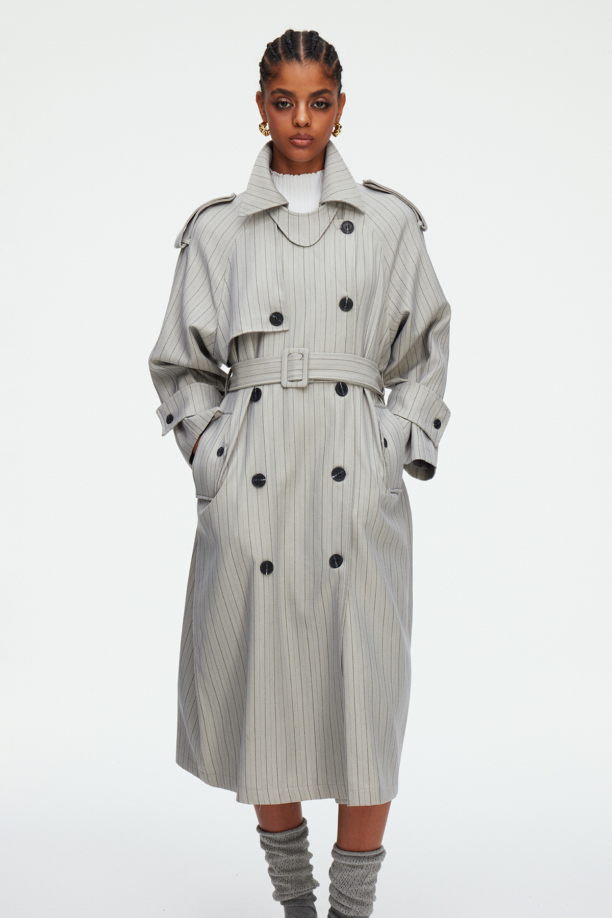 Madisyn Stripe Trench Coat