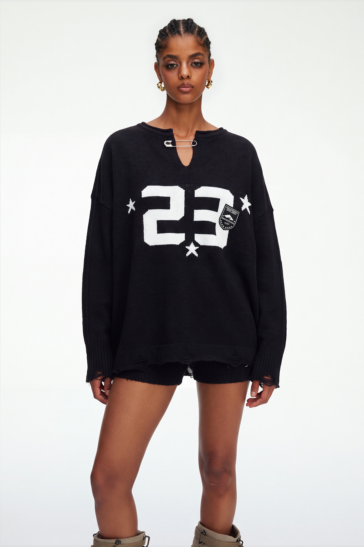Madiyar Ripped Knit Shorts Set In Black
