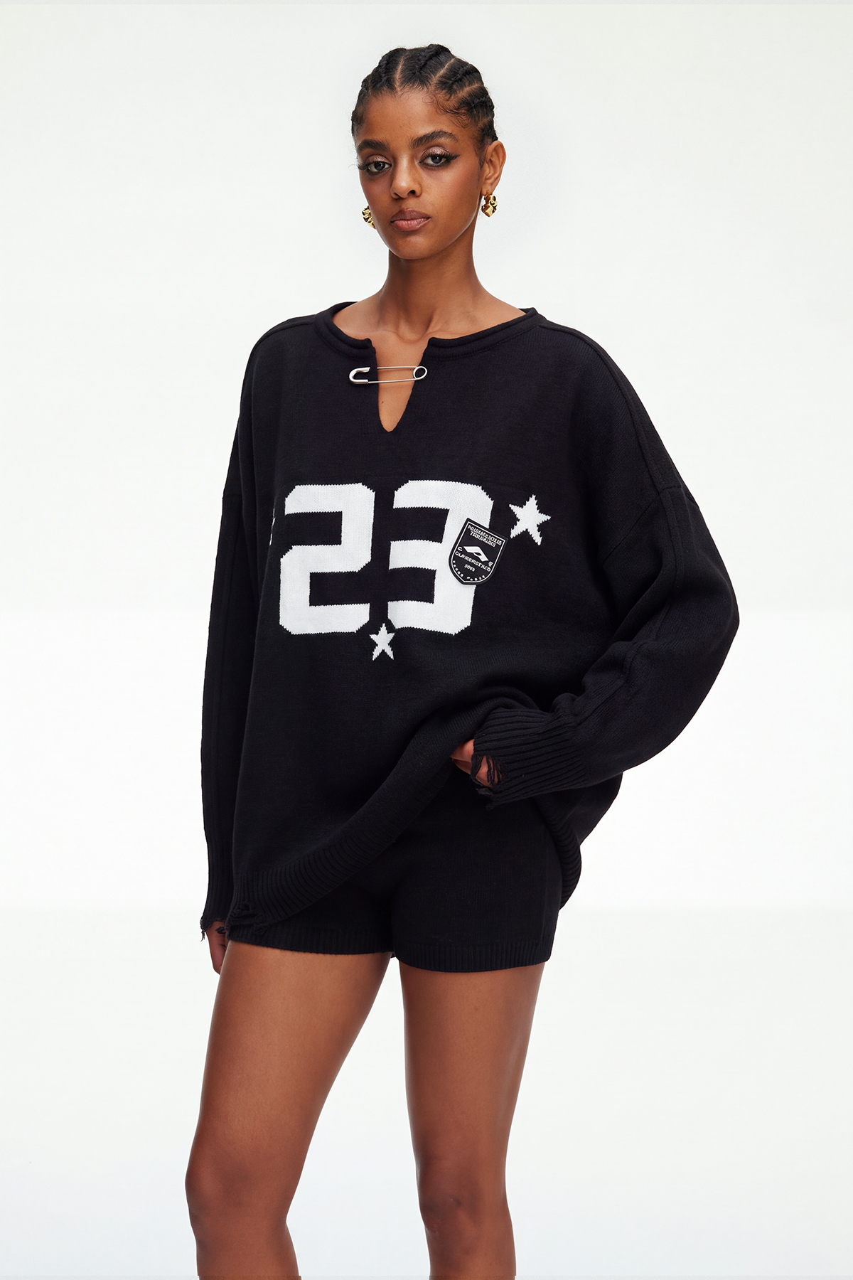 Madiyar Ripped Knit Shorts Set In Black