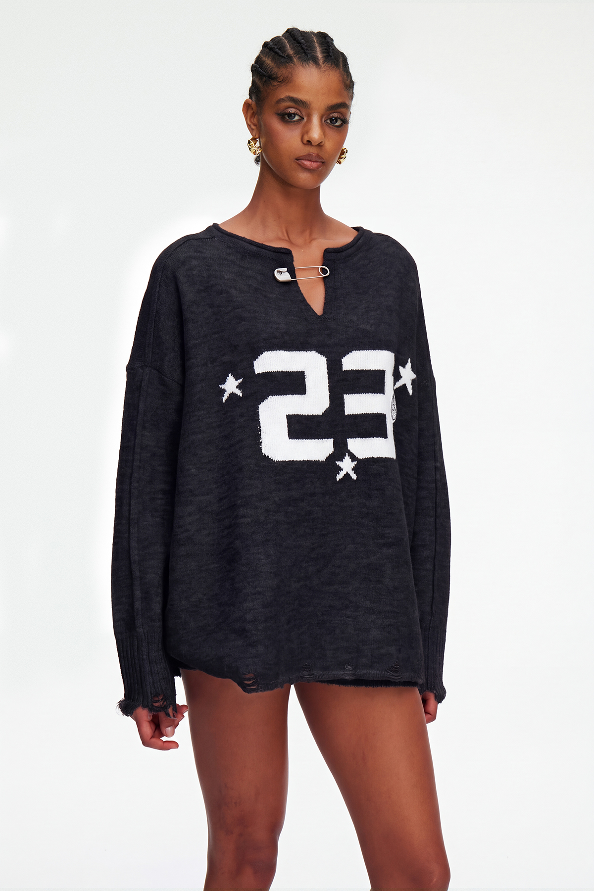 Madiyar Ripped Knit Shorts Set In Black