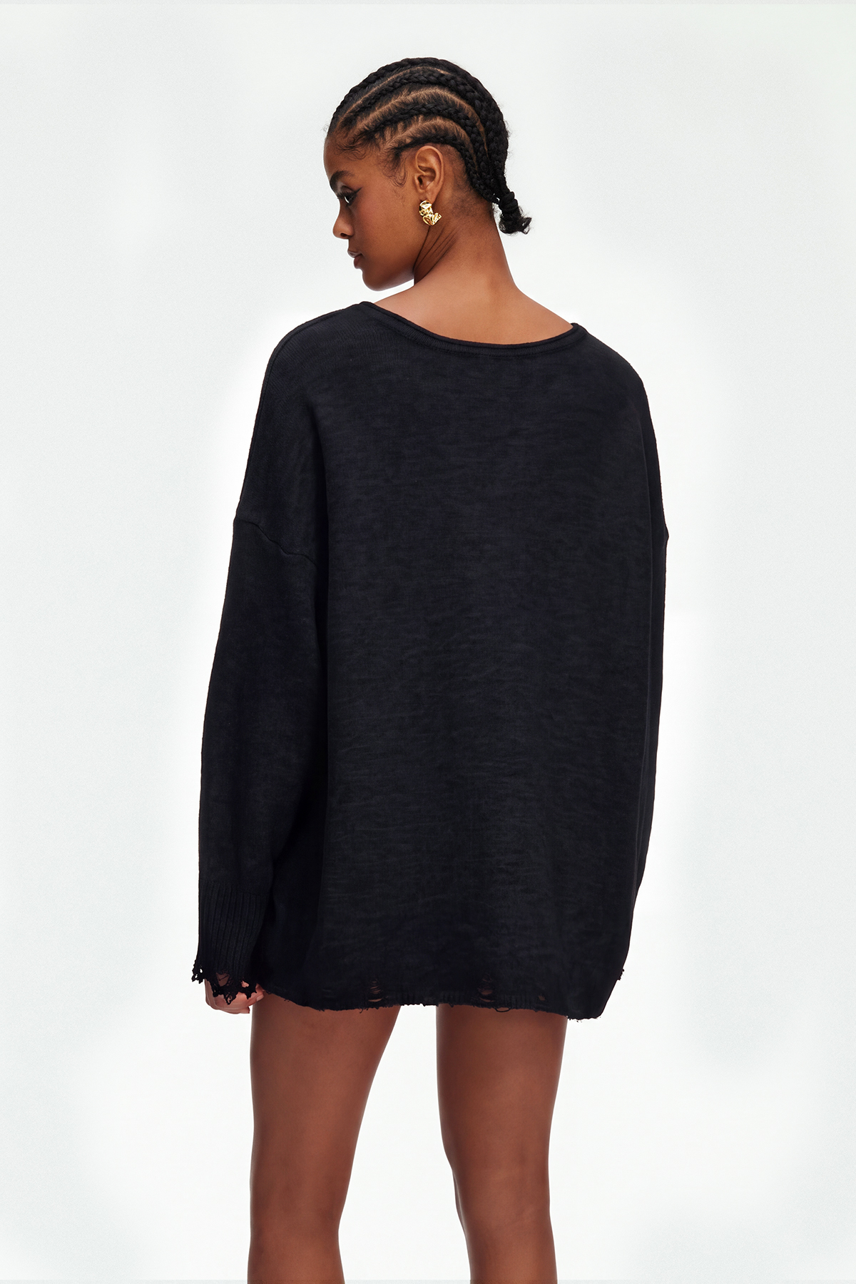Madiyar Ripped Knit Shorts Set In Black