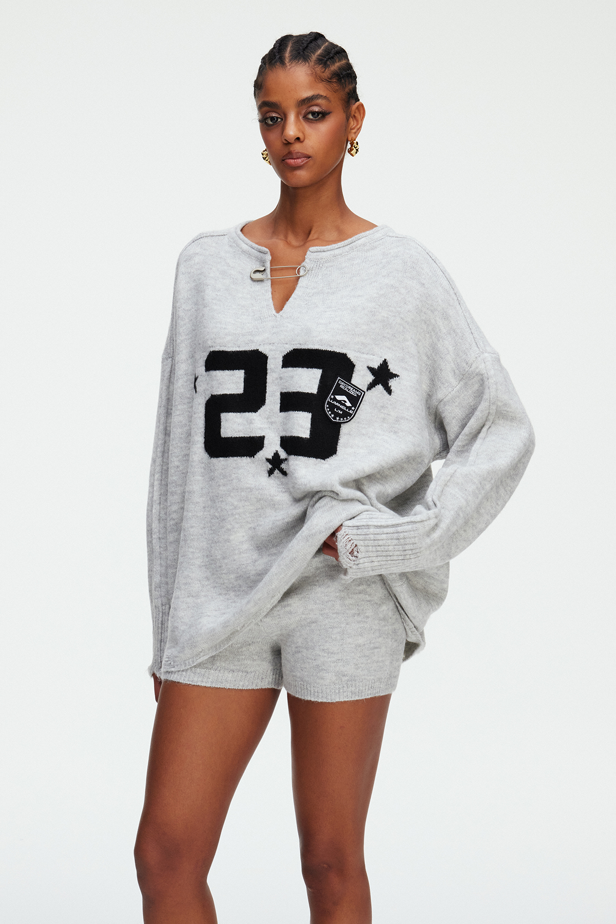 Madiyar Ripped Knit Shorts Set In Grey