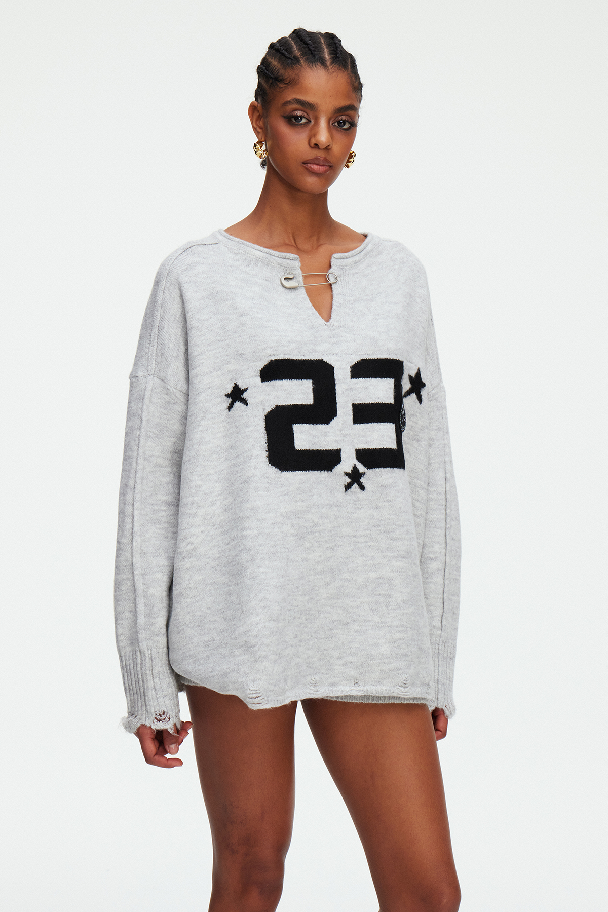 Madiyar Ripped Knit Shorts Set In Grey
