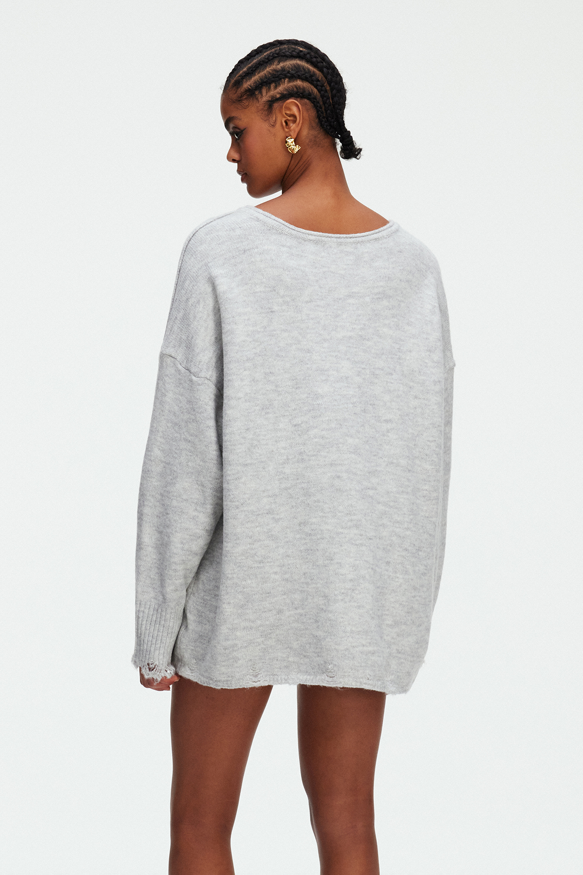 Madiyar Ripped Knit Shorts Set In Grey