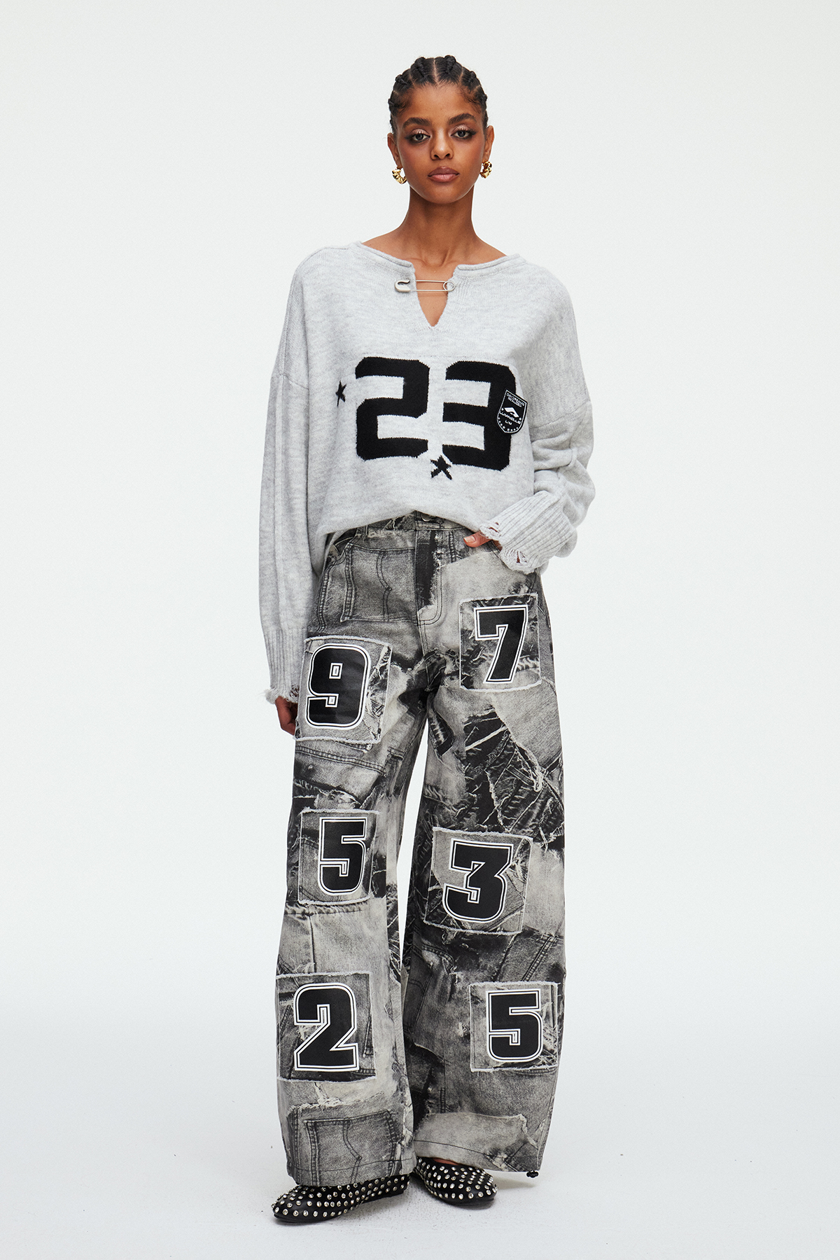 Madjid Deconstruct Print Jeans