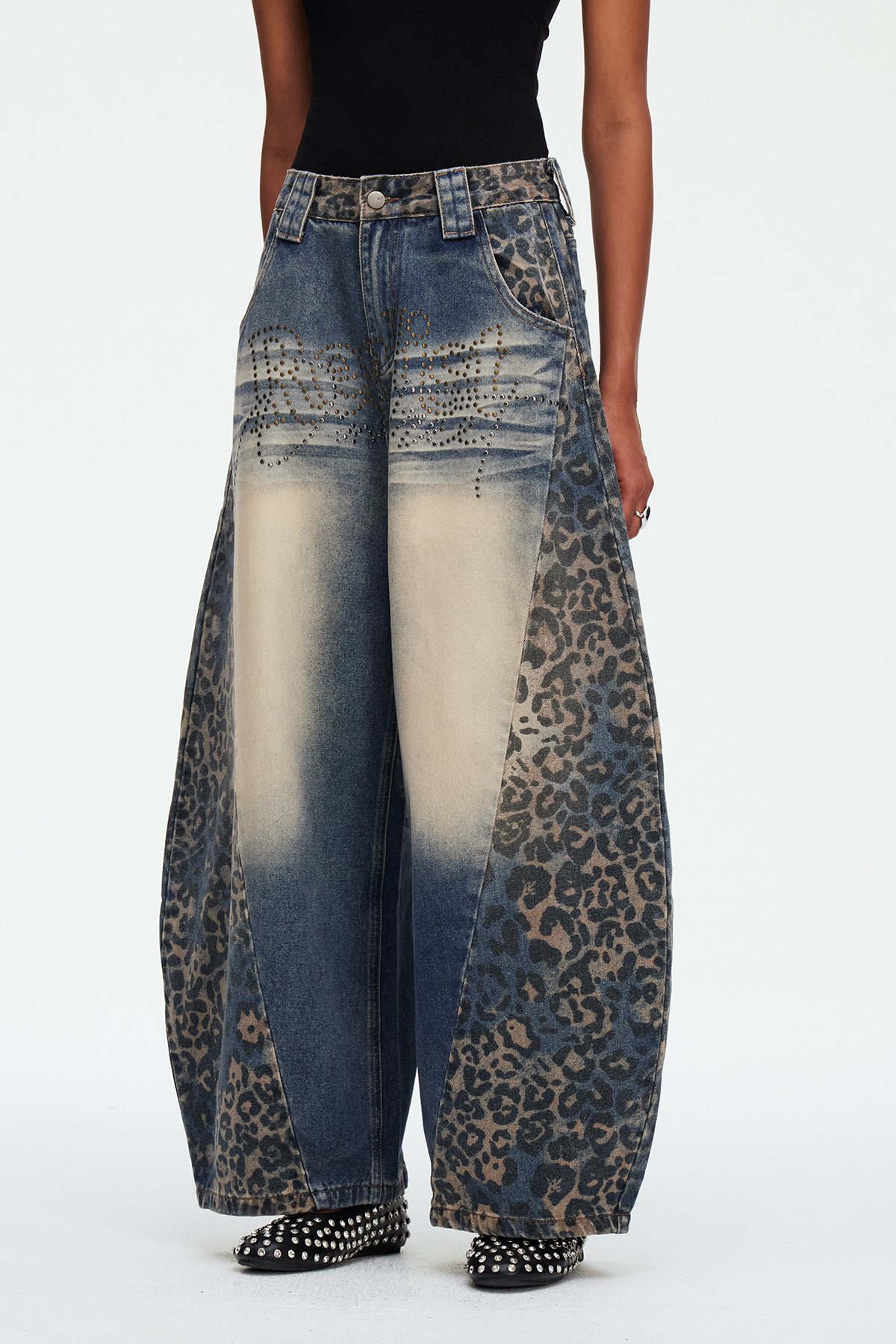 Madonna Leopard Rhinestone Baggy Jeans