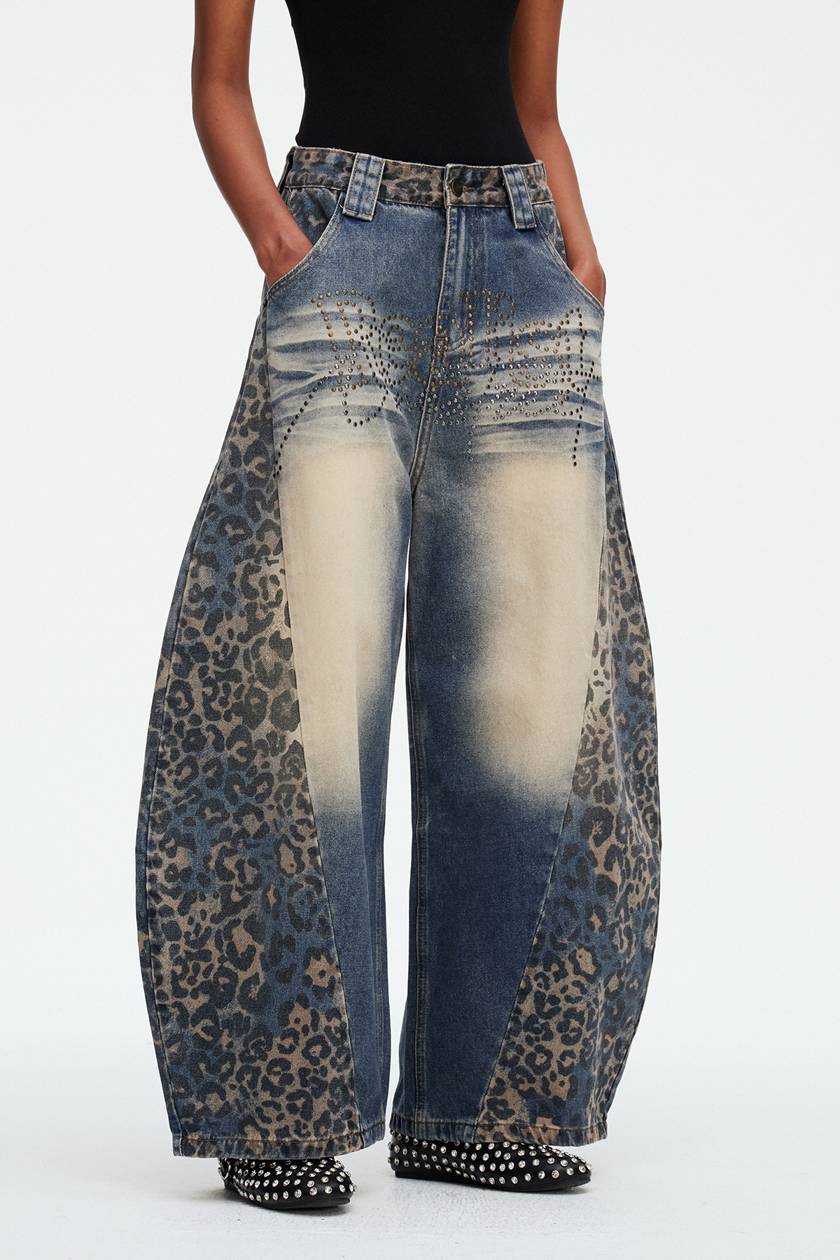Madonna Leopard Rhinestone Baggy Jeans