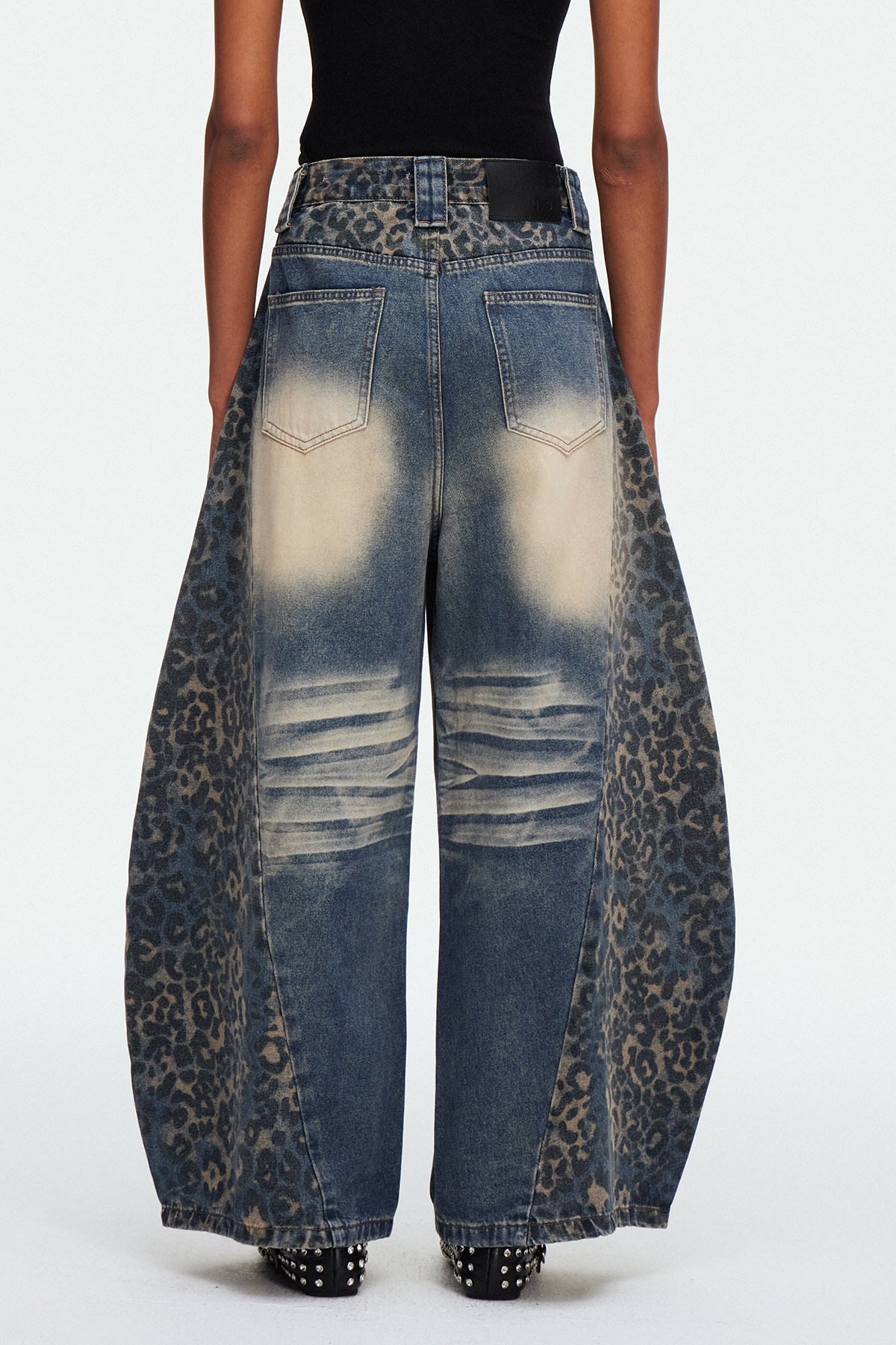 Madonna Leopard Rhinestone Baggy Jeans