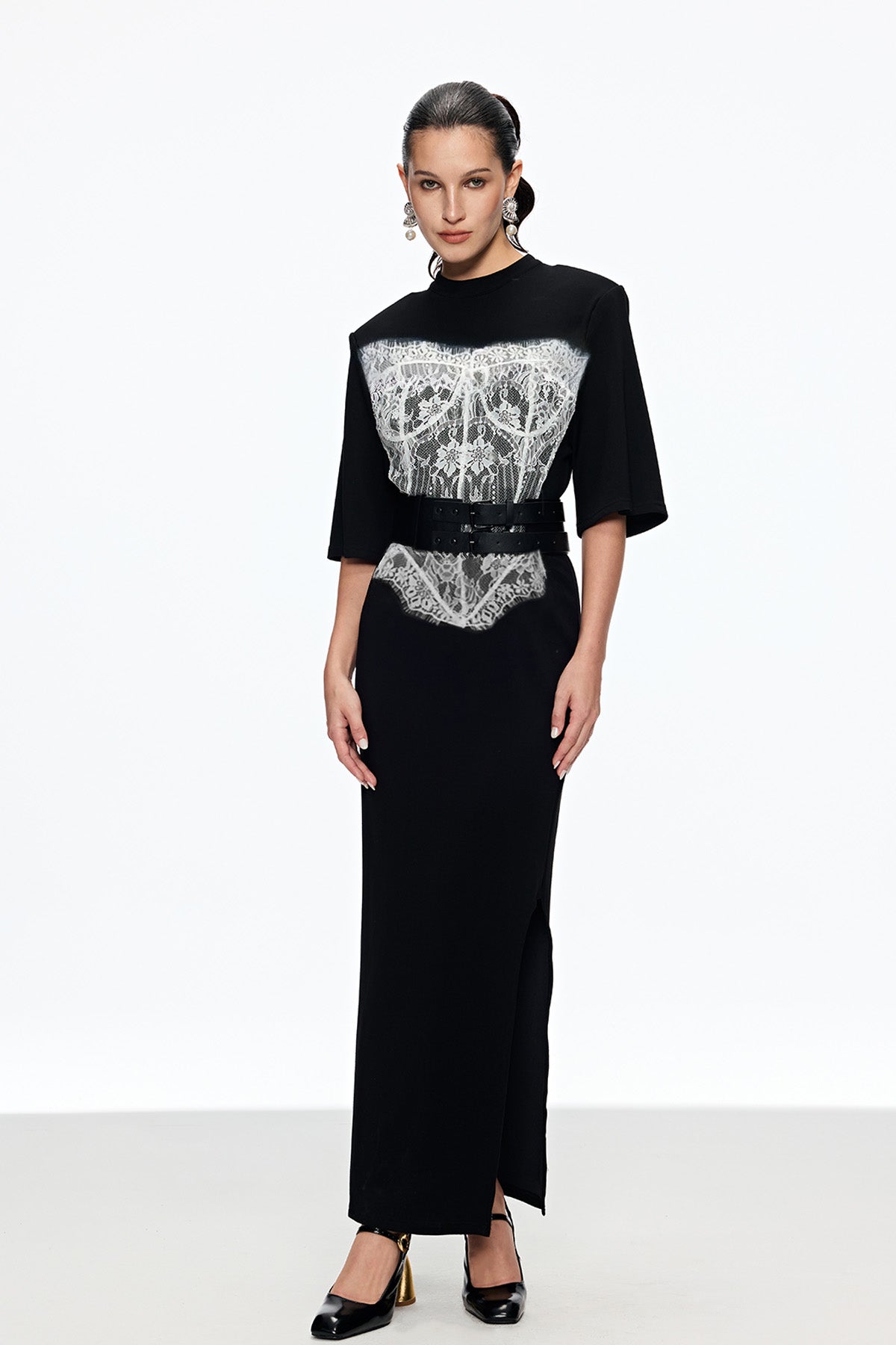 Mae Lace Buckle Split Maxi Dress