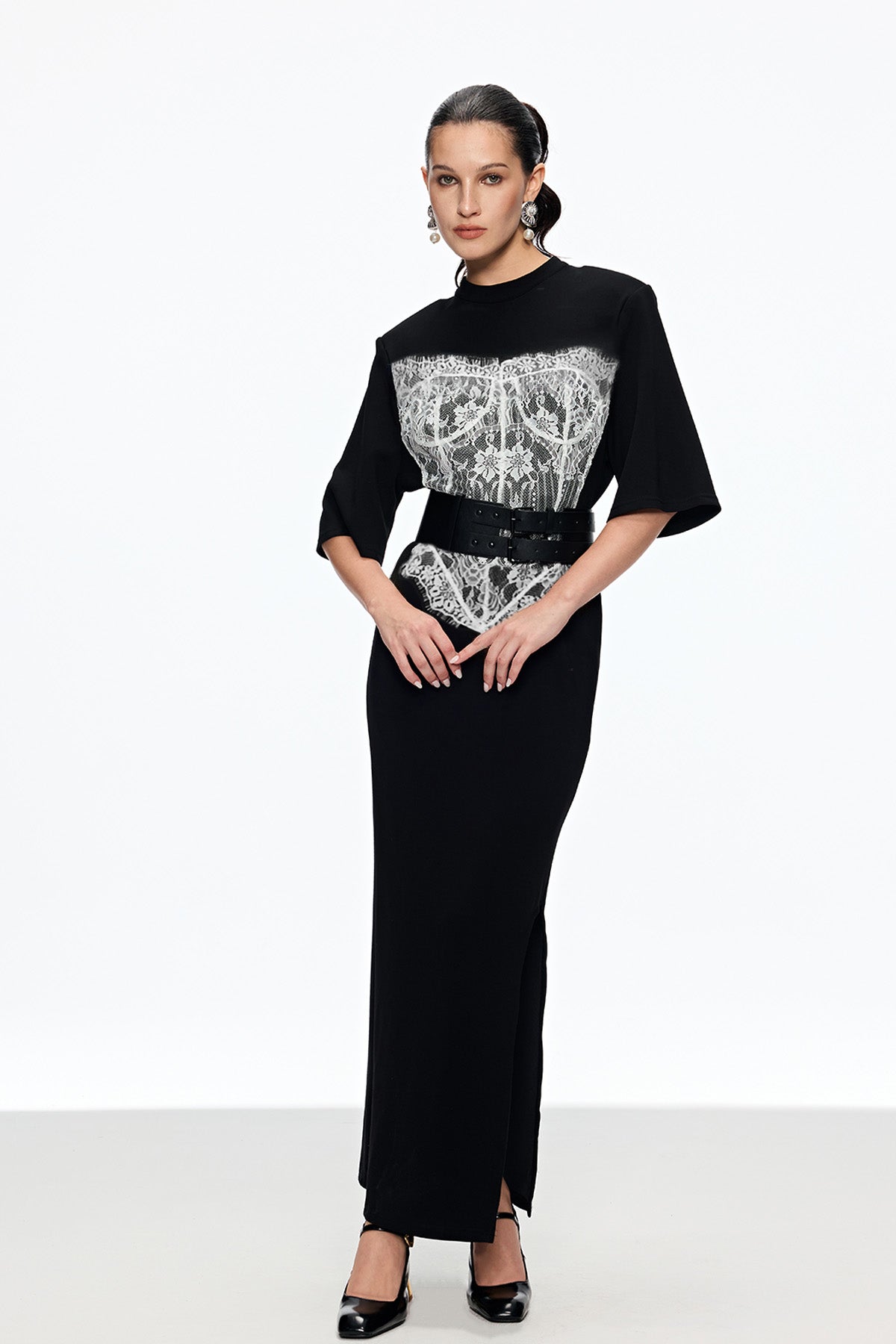 Mae Lace Buckle Split Maxi Dress