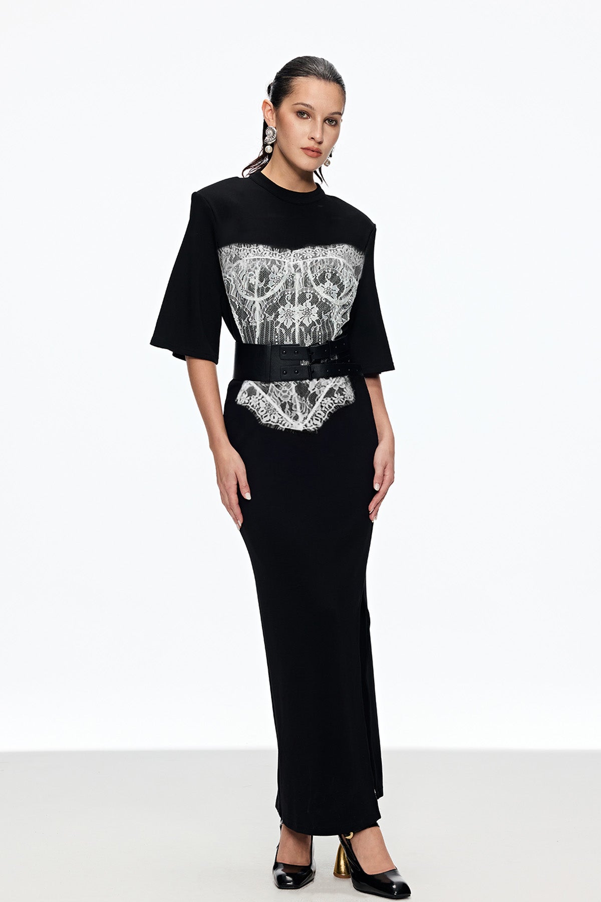 Mae Lace Buckle Split Maxi Dress