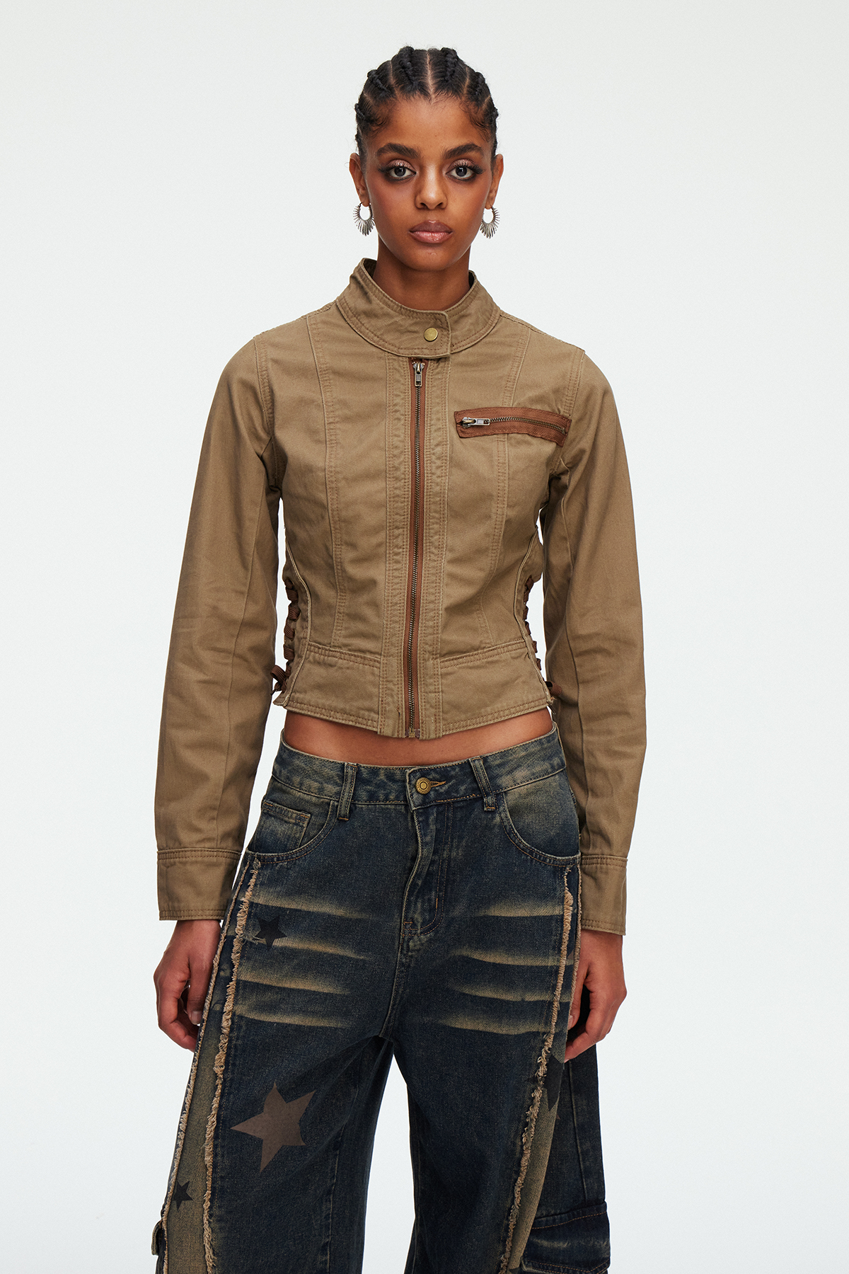 Mae Lace Up Denim Jacket