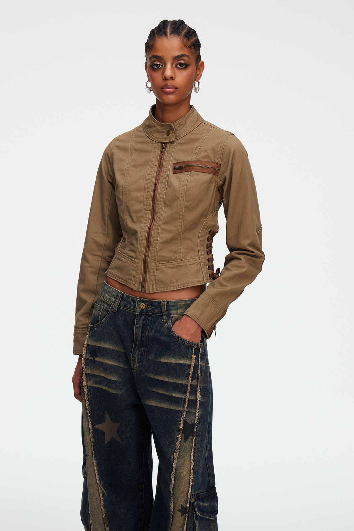 Mae Lace Up Denim Jacket